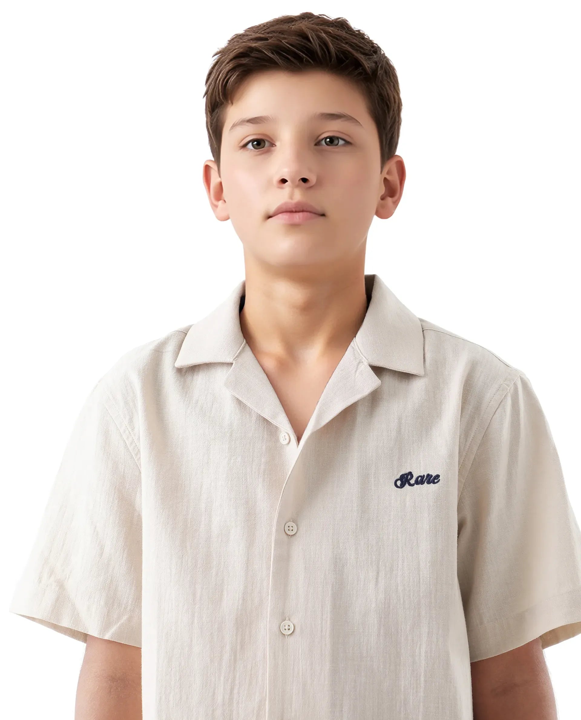 Rare Ones Kids Alma Beige Cotton Half Sleeve Button Solid Regular Fit Shirt