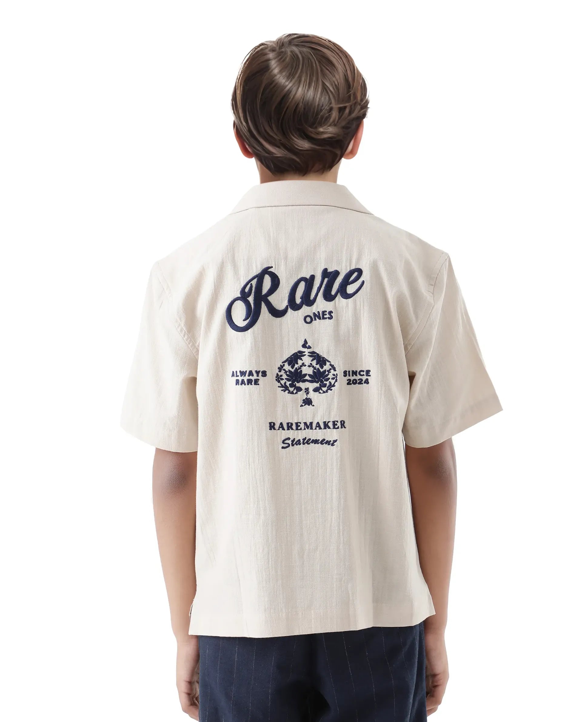 Rare Ones Kids Alma Beige Cotton Half Sleeve Button Solid Regular Fit Shirt