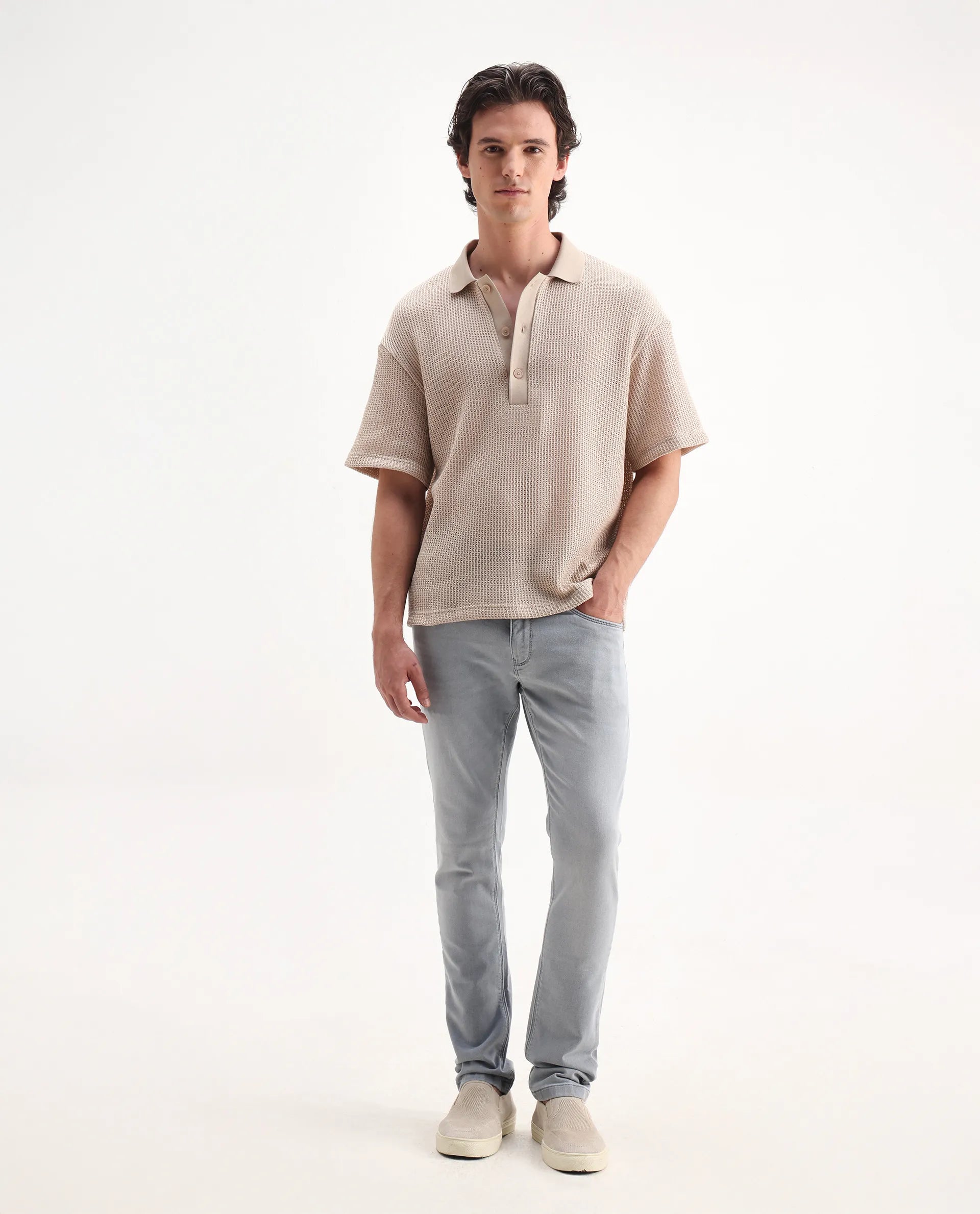 Rare Rabbit Men's Alphen Light Blue Cotton Plain Hawk Slim Fit Jeans