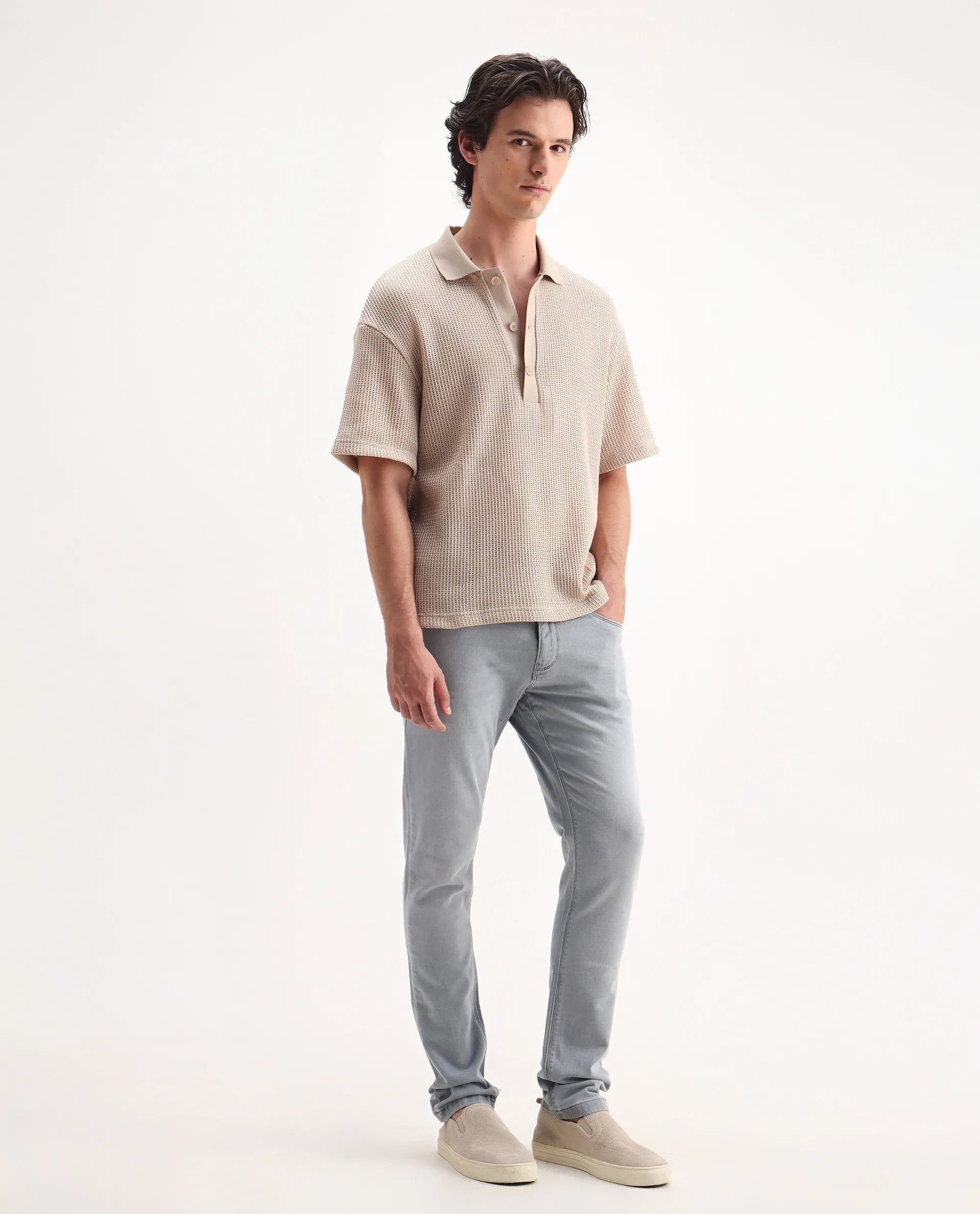 Rare Rabbit Men's Alphen Light Blue Cotton Plain Hawk Slim Fit Jeans