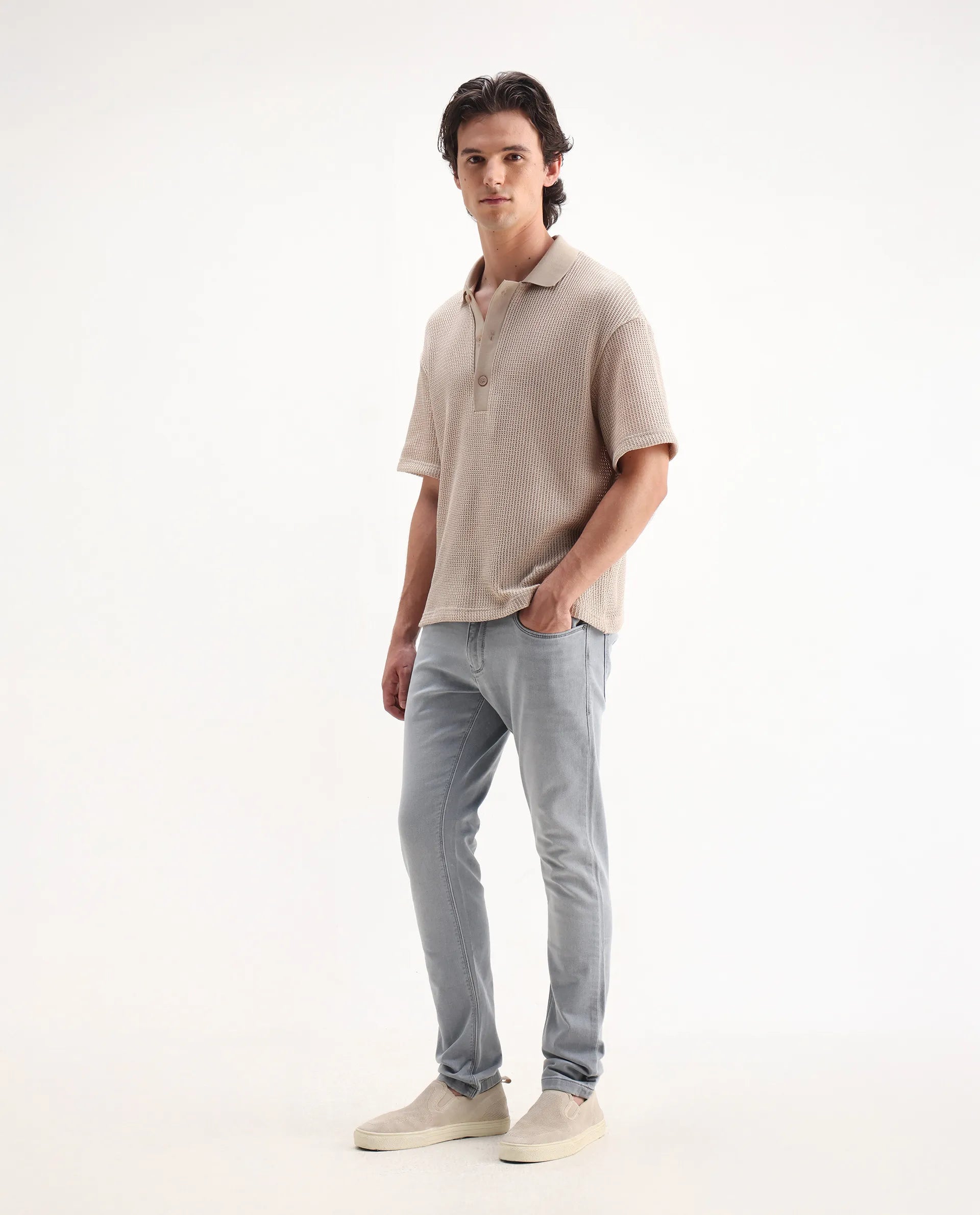 Rare Rabbit Men's Alphen Light Blue Cotton Plain Hawk Slim Fit Jeans