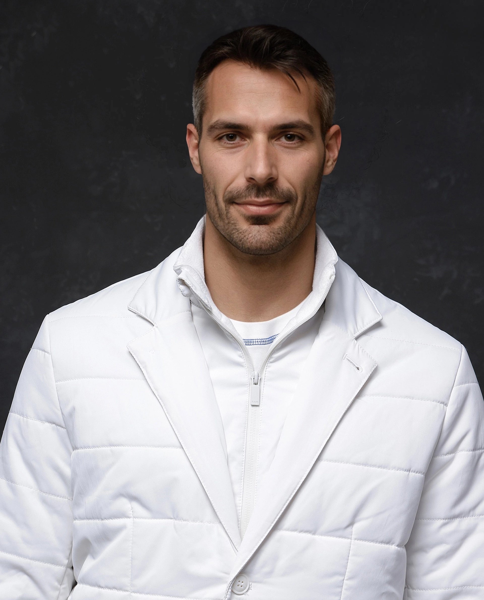 Rare Rabbit Men Alter Off White Polyester Fabric Full Sleeve Lapel Neck Button And Zip Closure Plain Jacket