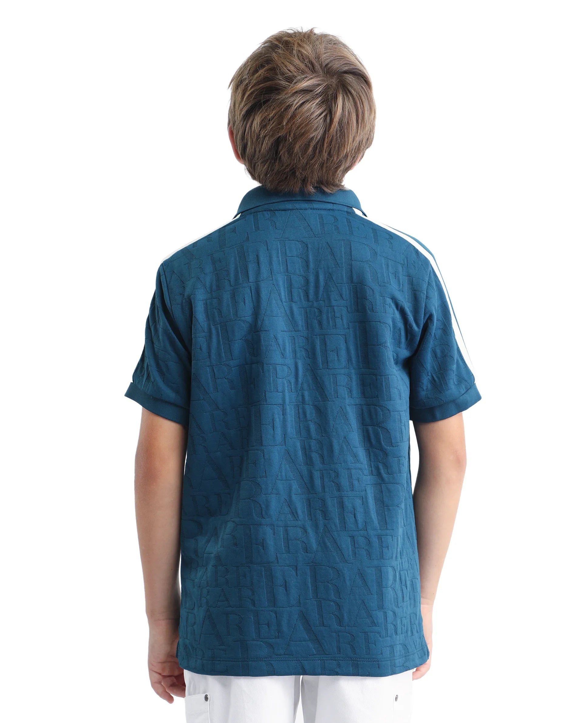 Rare Ones Kids Alti Teal Polyester Blend Button Closure Spread Collar All Over Print Regular Fit Polo
