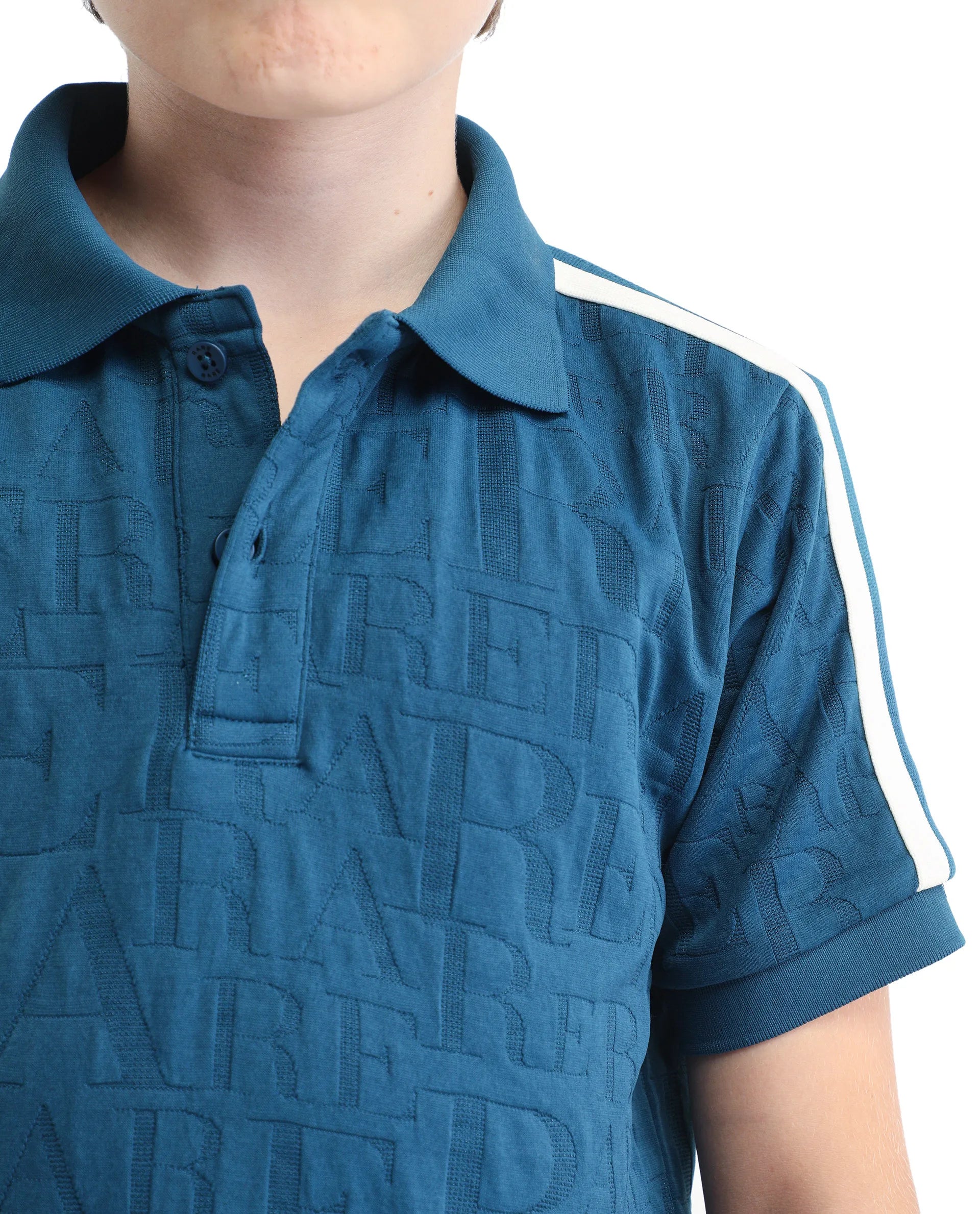 Rare Ones Kids Alti Teal Polyester Blend Button Closure Spread Collar All Over Print Regular Fit Polo