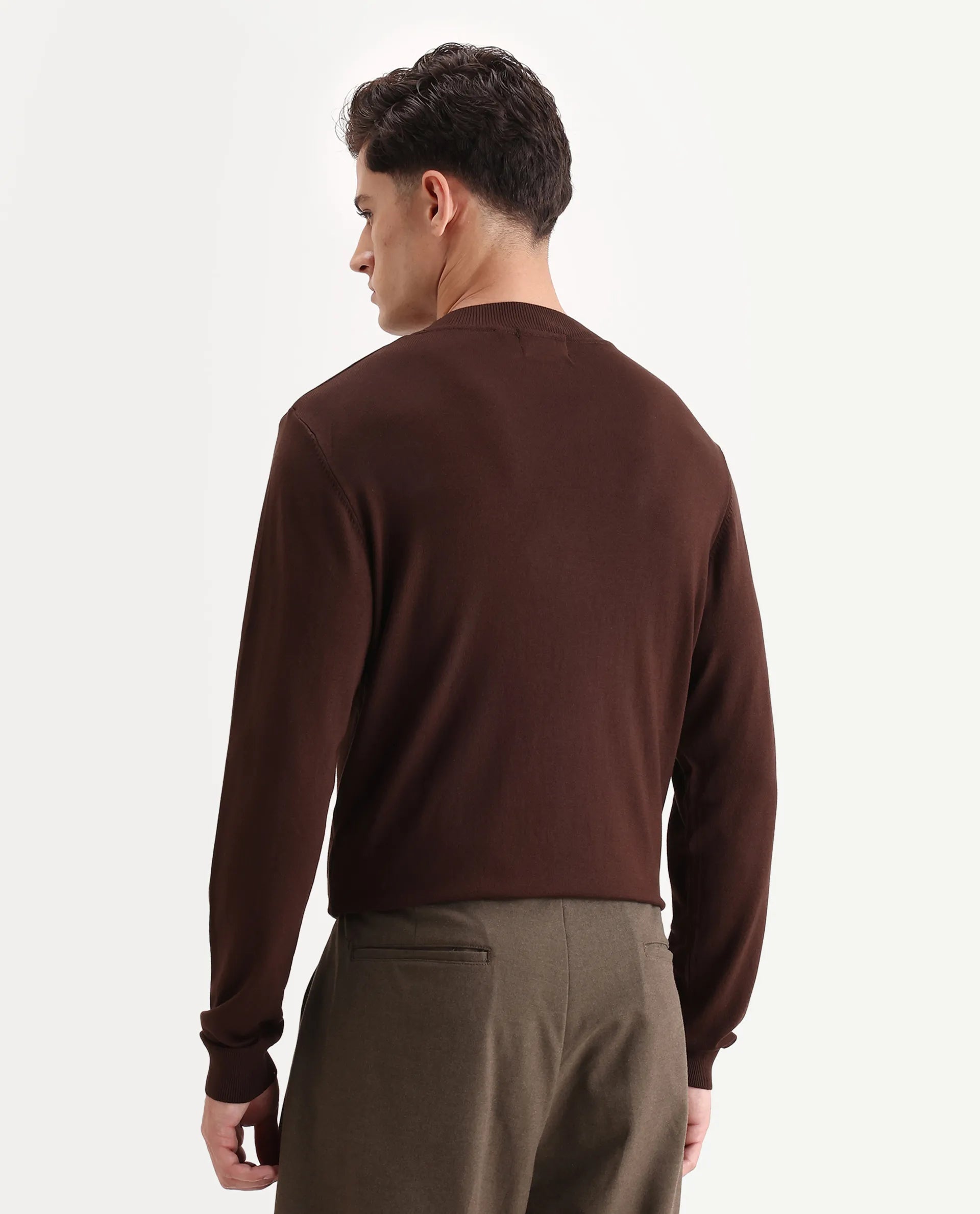 Rare Rabbit Men's Alva Dark Brown Viscose Plain Regular Fit Full Sleeve High Neck Sweater