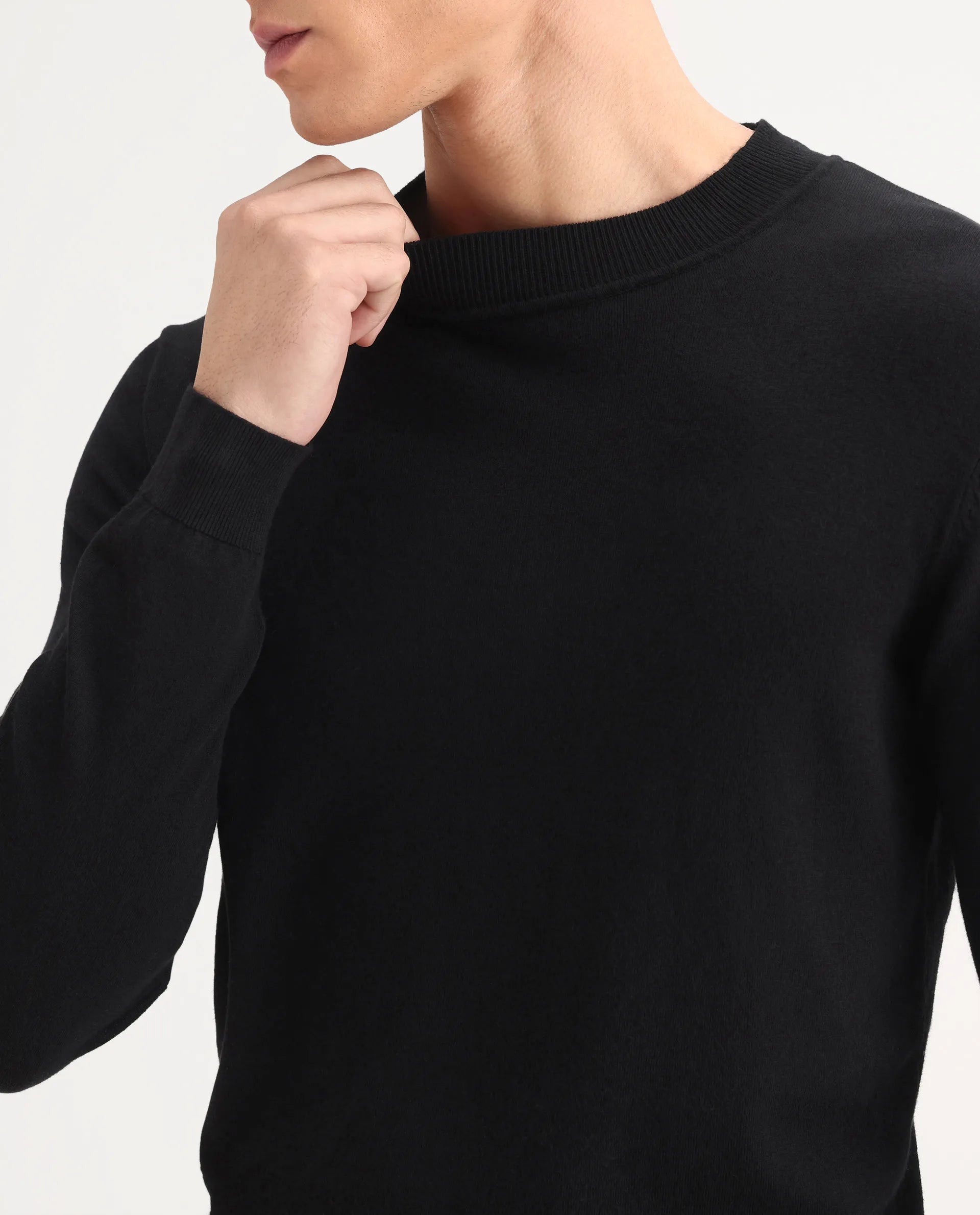 Rare Rabbit Men's Alva Black Viscose Plain Regular Fit Full Sleeve High Neck Sweater