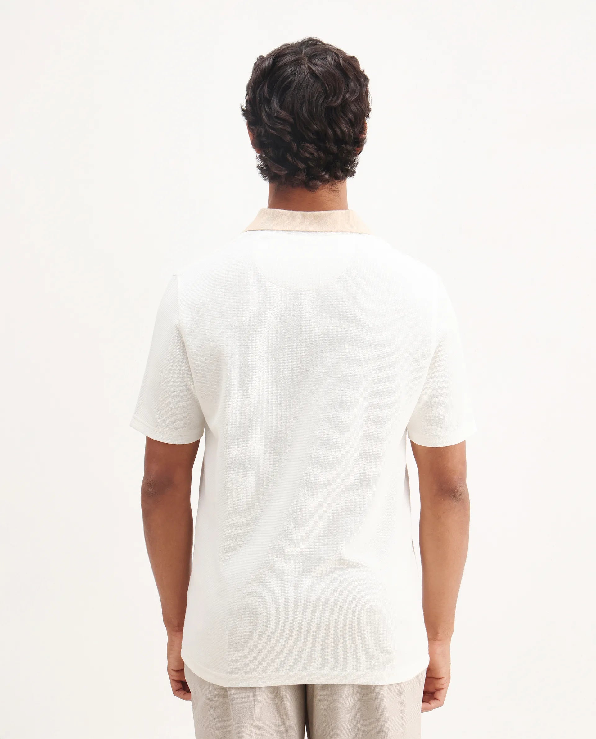 Rare Rabbit Men's Amber Off White Cotton Blend Graphic Print Relaxed Fit Half Sleeve Polo