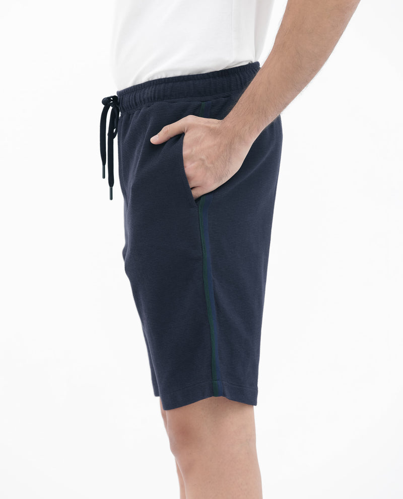 Rare Rabbit Mens Ambet Dusky Navy Cotton Polyester Solid Knee Length Shorts