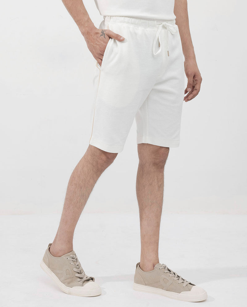 Rare Rabbit Mens Ambet Off-White Cotton Polyester Solid Knee Length Shorts