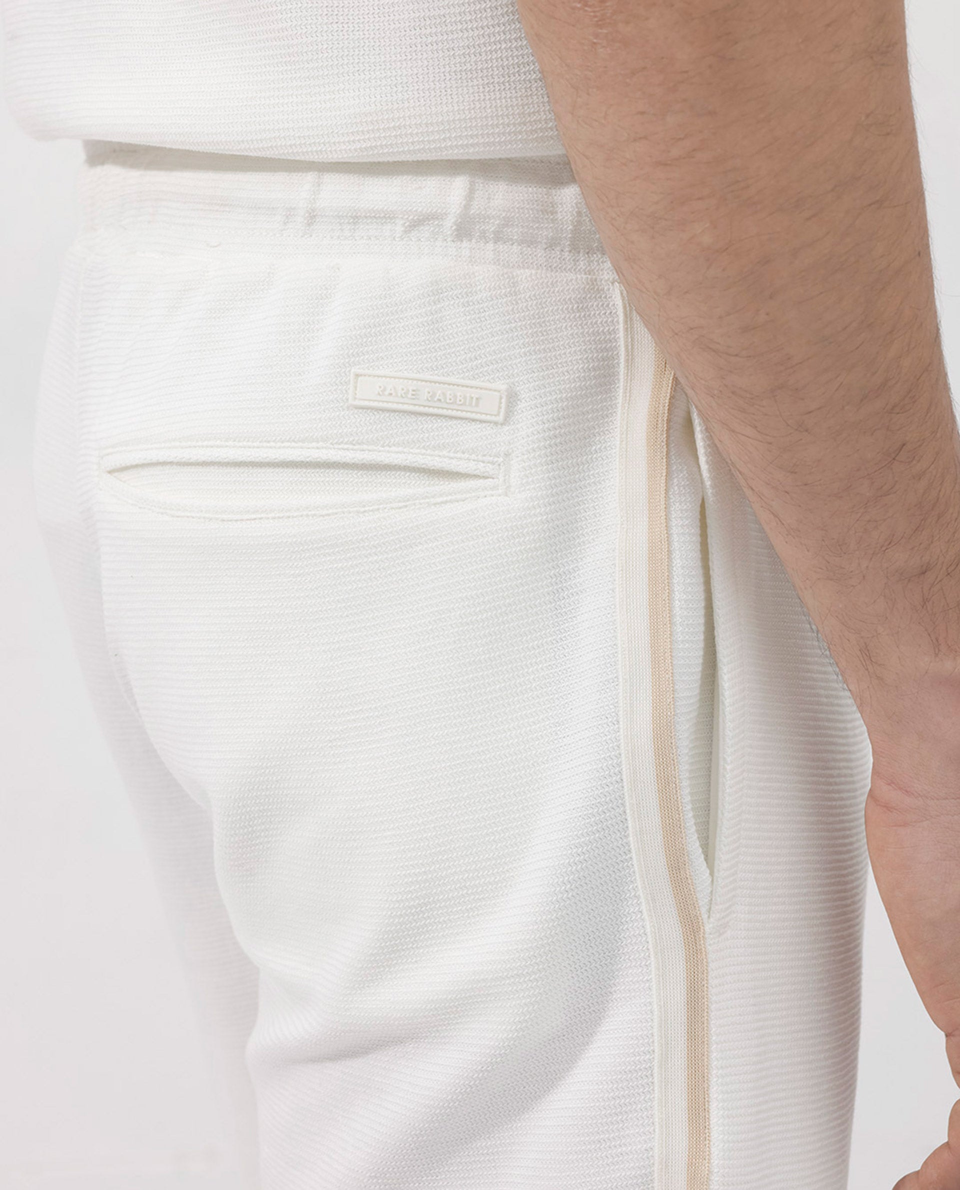 Rare Rabbit Mens Ambet Off-White Cotton Polyester Solid Knee Length Shorts