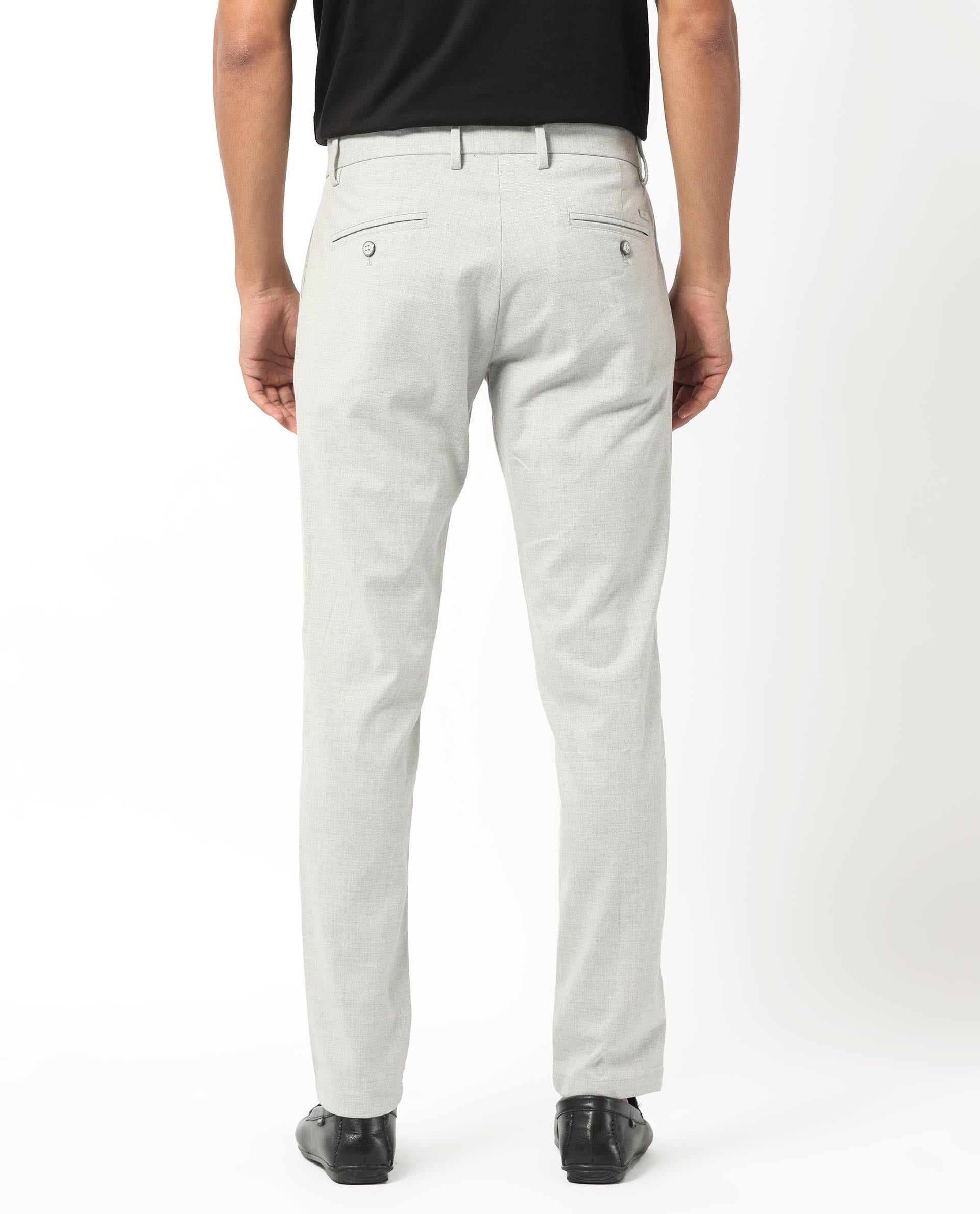 Rare Rabbit Men's Mercer Light Grey Solid Mid-Rise Regular Fit Trouser