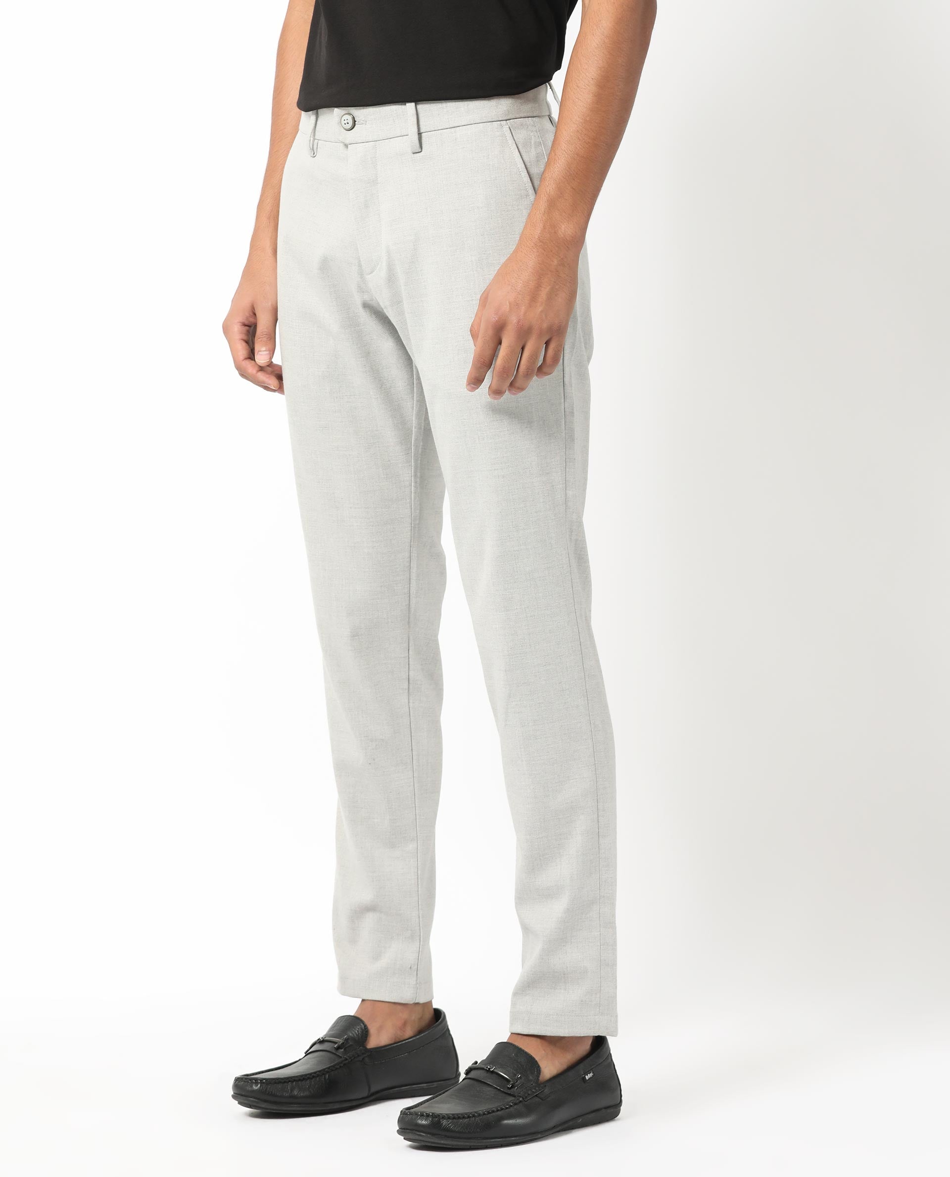 Rare Rabbit Men's Mercer Light Grey Solid Mid-Rise Regular Fit Trouser