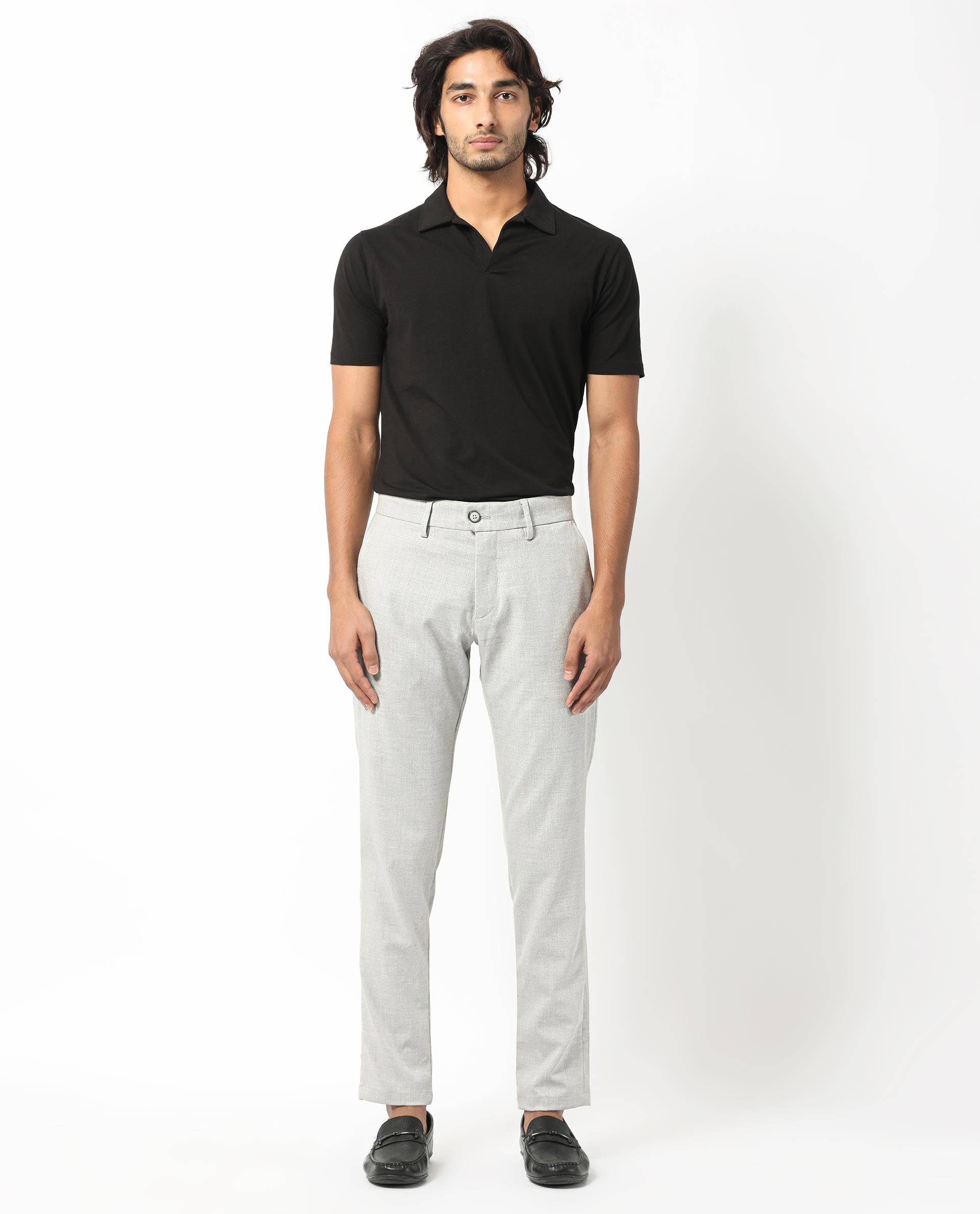 Rare Rabbit Men's Mercer Light Grey Solid Mid-Rise Regular Fit Trouser