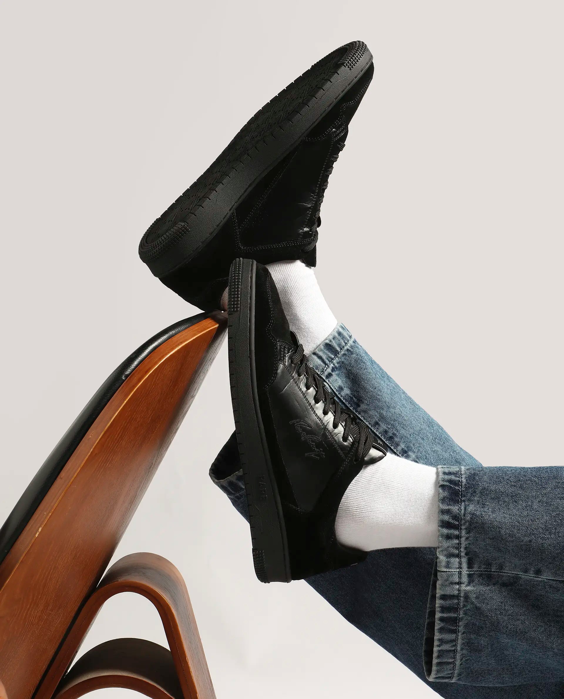 Rare Rabbit Men's Amigo Black Parachute Lace-Up Closure Sneaker