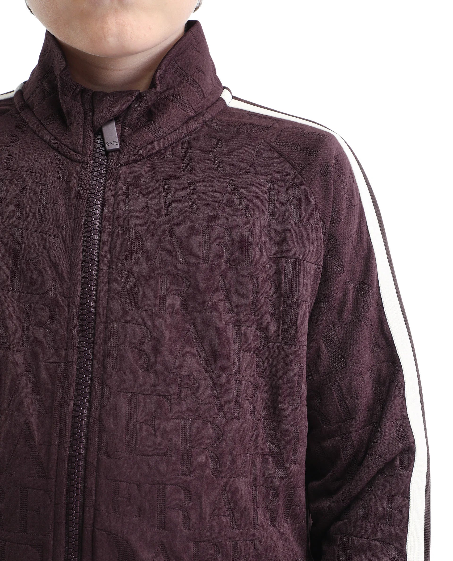 Rare Ones Kids Amni Brown Cotton Blend Zipper Closure High Neck Jacquard Full Sleeves Regular Fit Jacket
