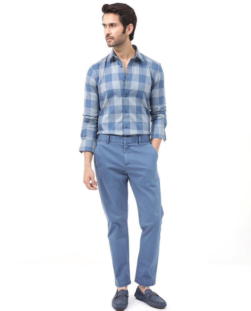Rare Rabbit Mens Amos Blue Cotton Fabric Full Sleeve Regular Fit Checks Shirt