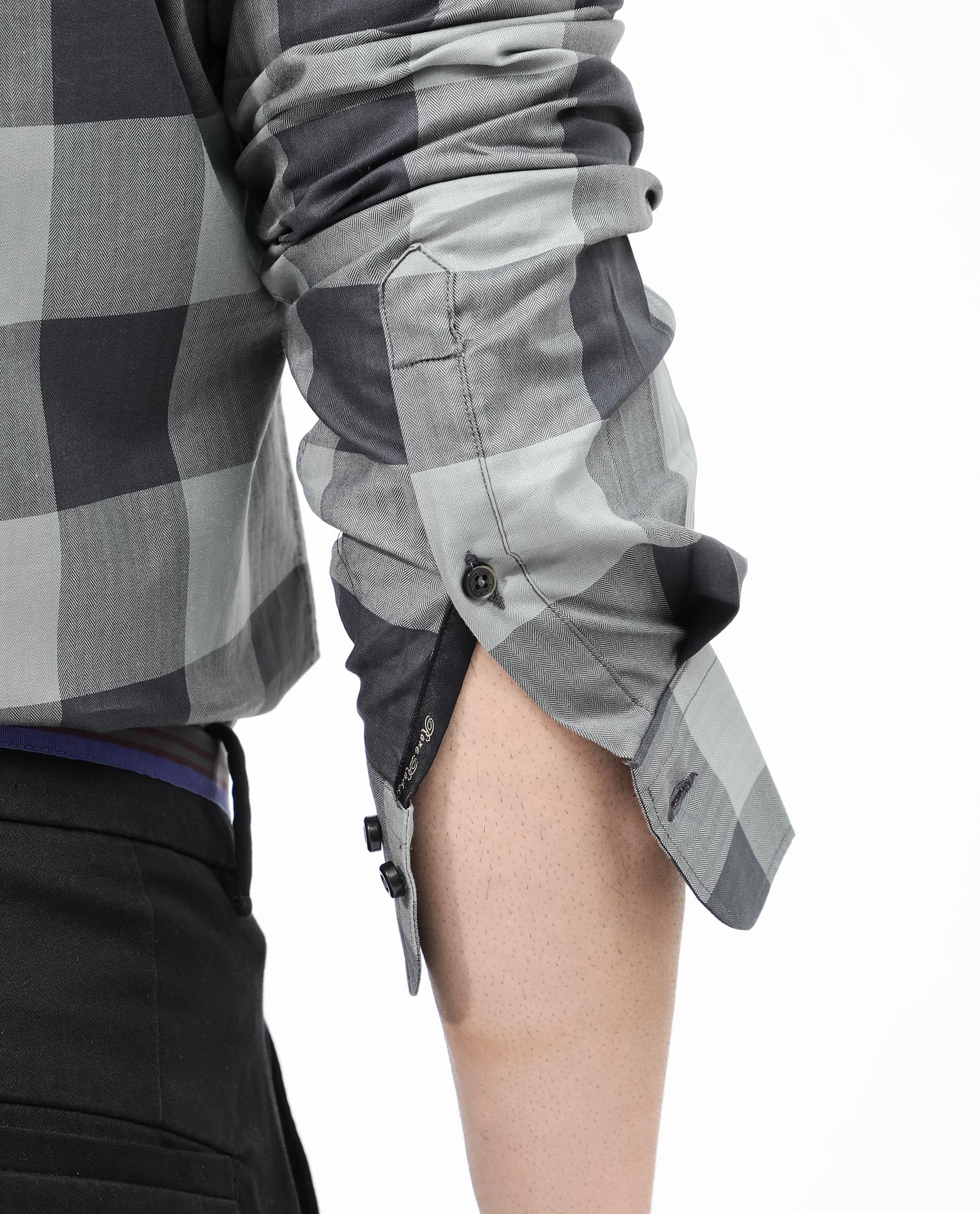 Rare Rabbit Mens Amos Grey Cotton Fabric Full Sleeve Regular Fit Checks Shirt