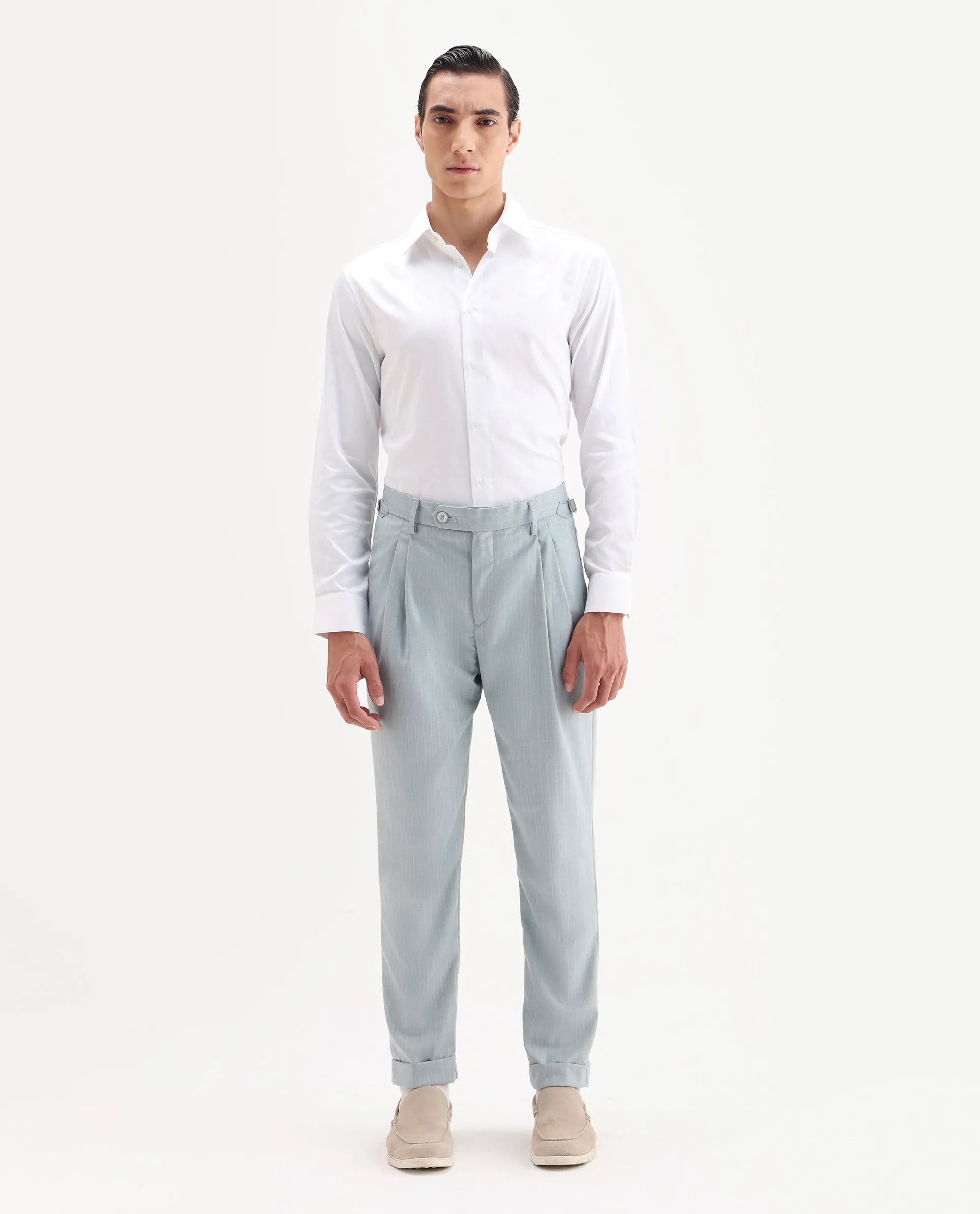 Rare Rabbit Men's Amosy Light Blue Cotton Striped Print Relaxed Fit Trouser