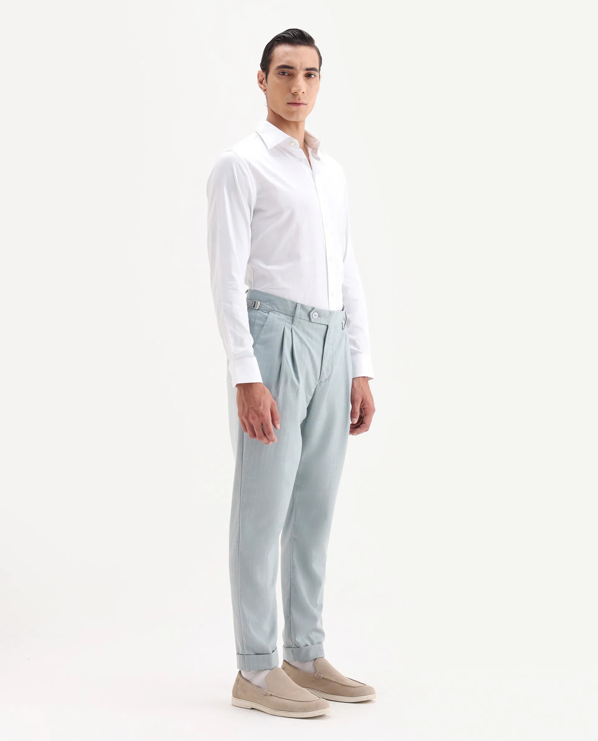Rare Rabbit Men's Amosy Light Blue Cotton Striped Print Relaxed Fit Trouser
