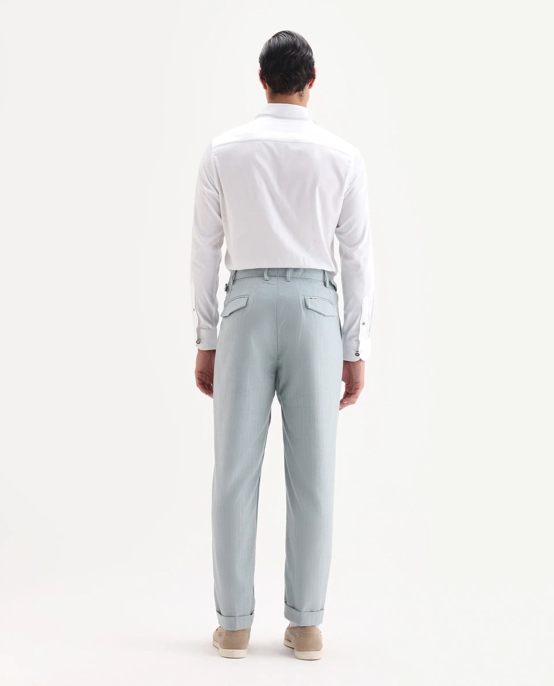 Rare Rabbit Men's Amosy Light Blue Cotton Striped Print Relaxed Fit Trouser