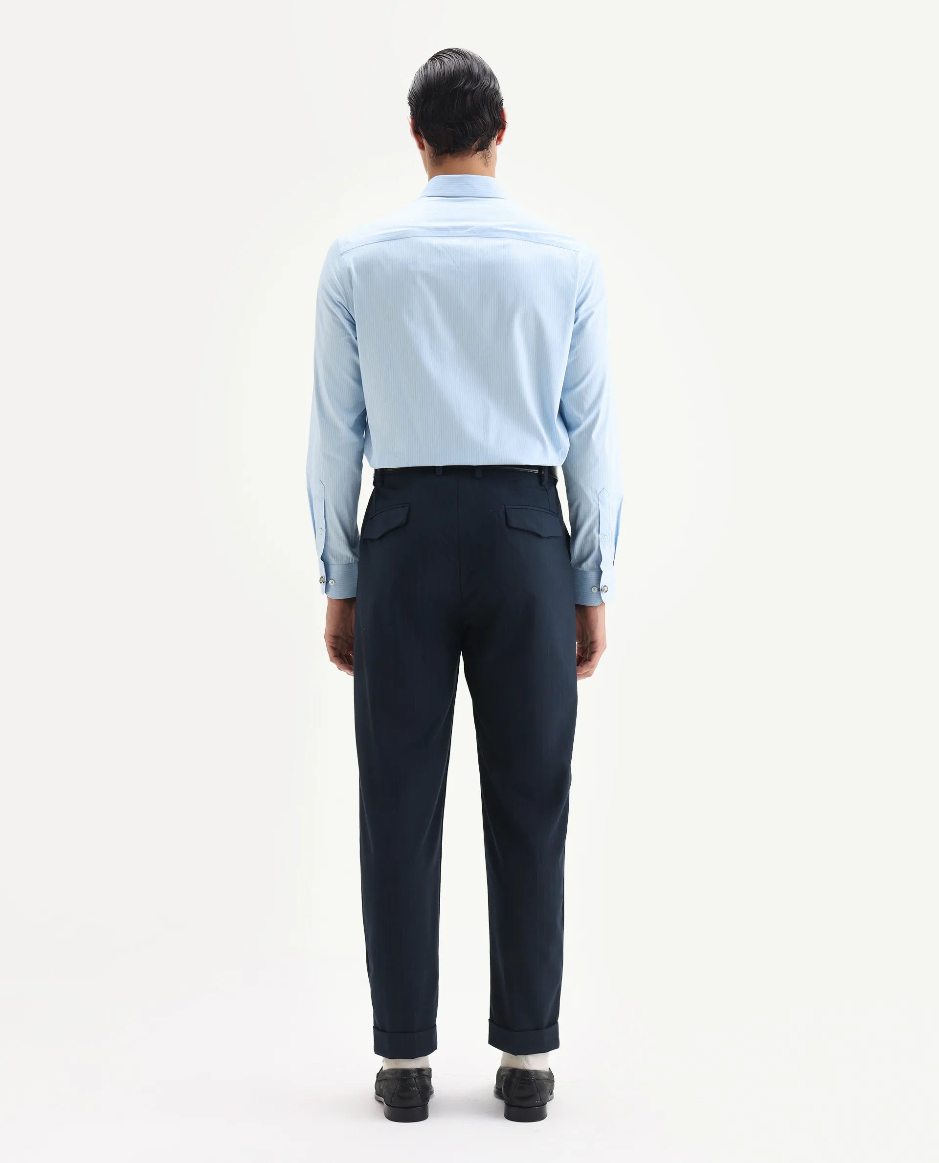 Rare Rabbit Men's Amosy Navy Cotton Striped Print Relaxed Fit Trouser