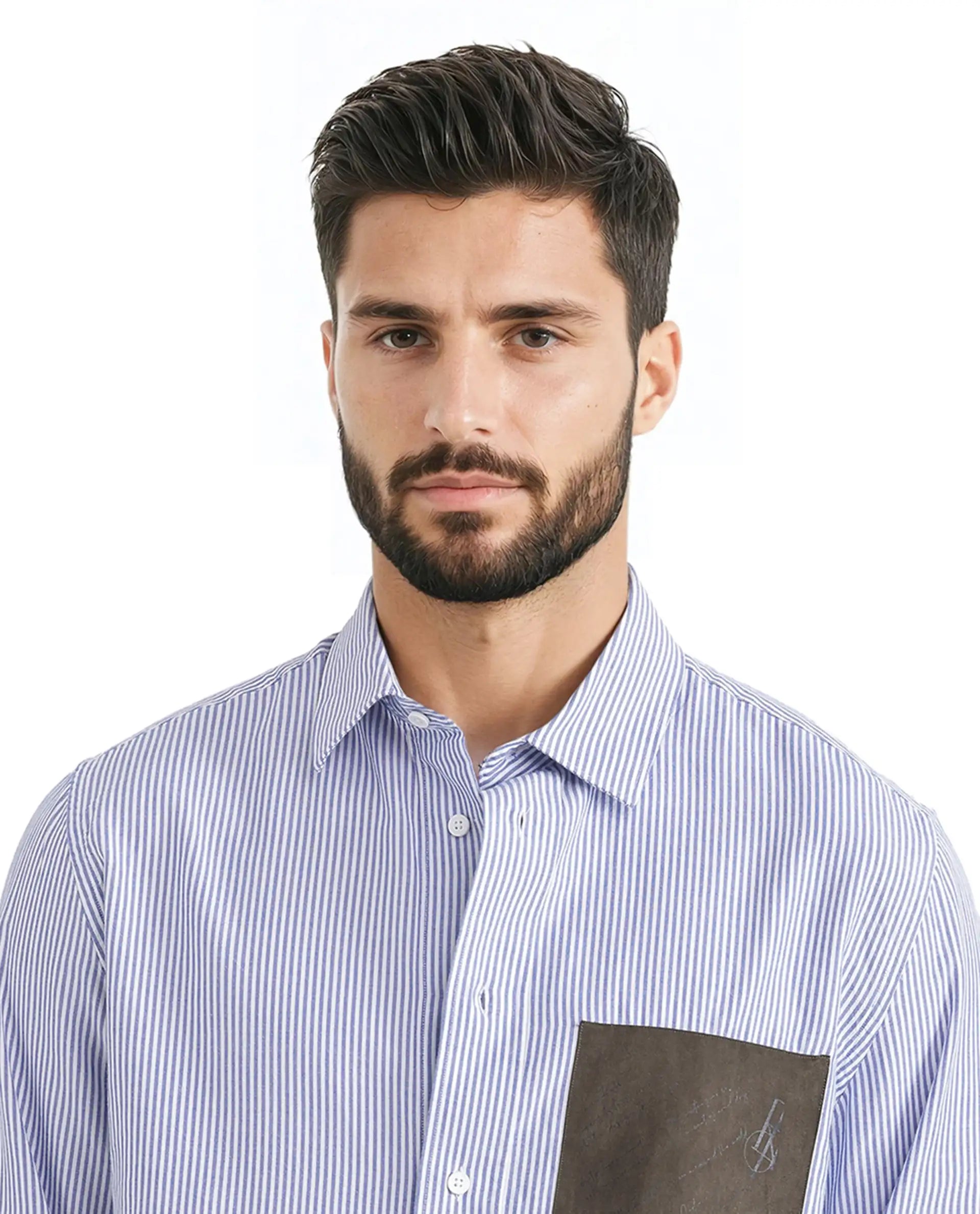 Rare Rabbit Men's Amot White Cotton Fabric Full Sleeve Button Closure Contrasting Flock Pocket Stripe Shirt