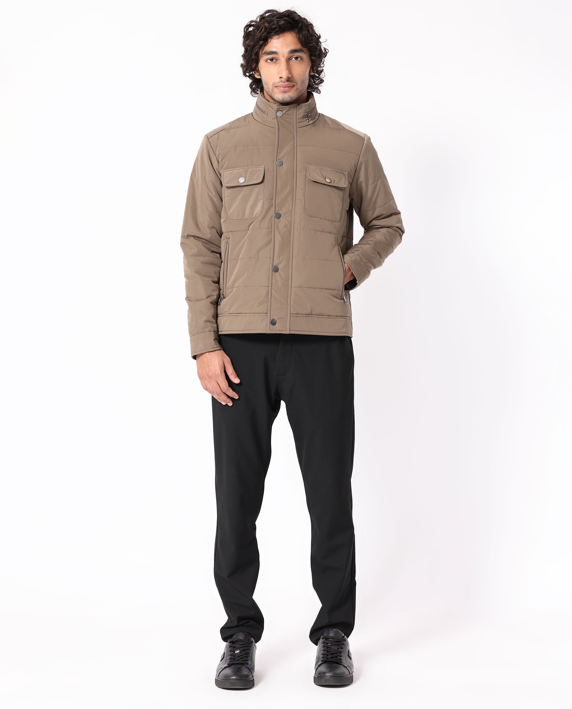 Rare Rabbit Men's Anbr Khaki Plain Quilted Utility Jacket