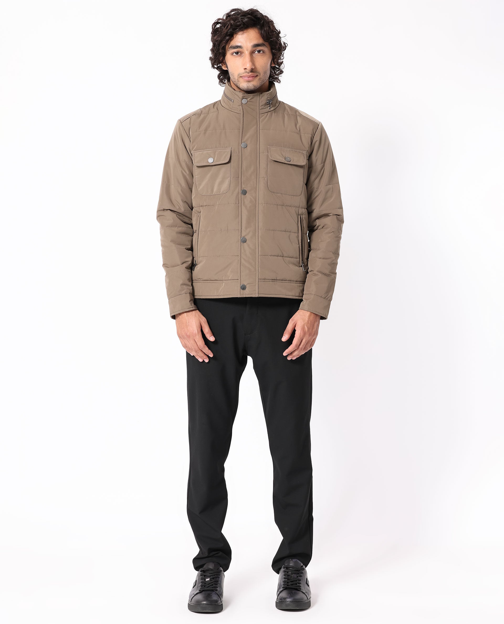 Rare Rabbit Men's Anbr Khaki Plain Quilted Utility Jacket