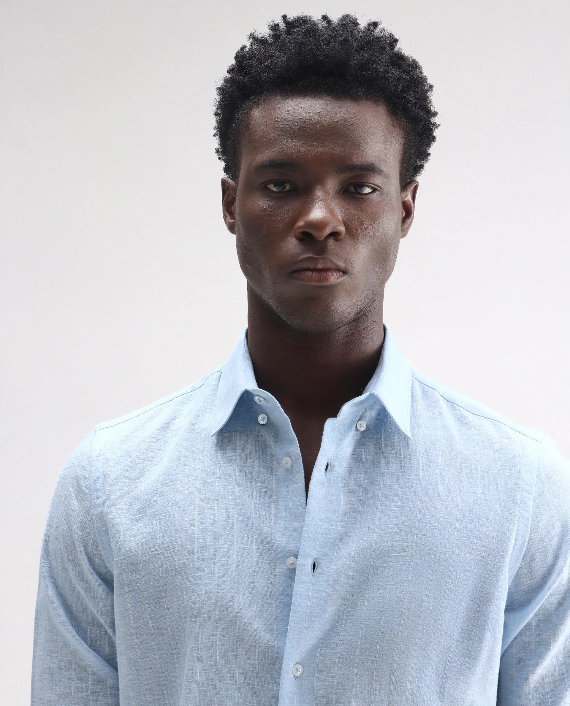 Rare Rabbit Men's Anders Light Blue 100% Linen Striped Print Regular Fit Full Sleeve Collared Shirt