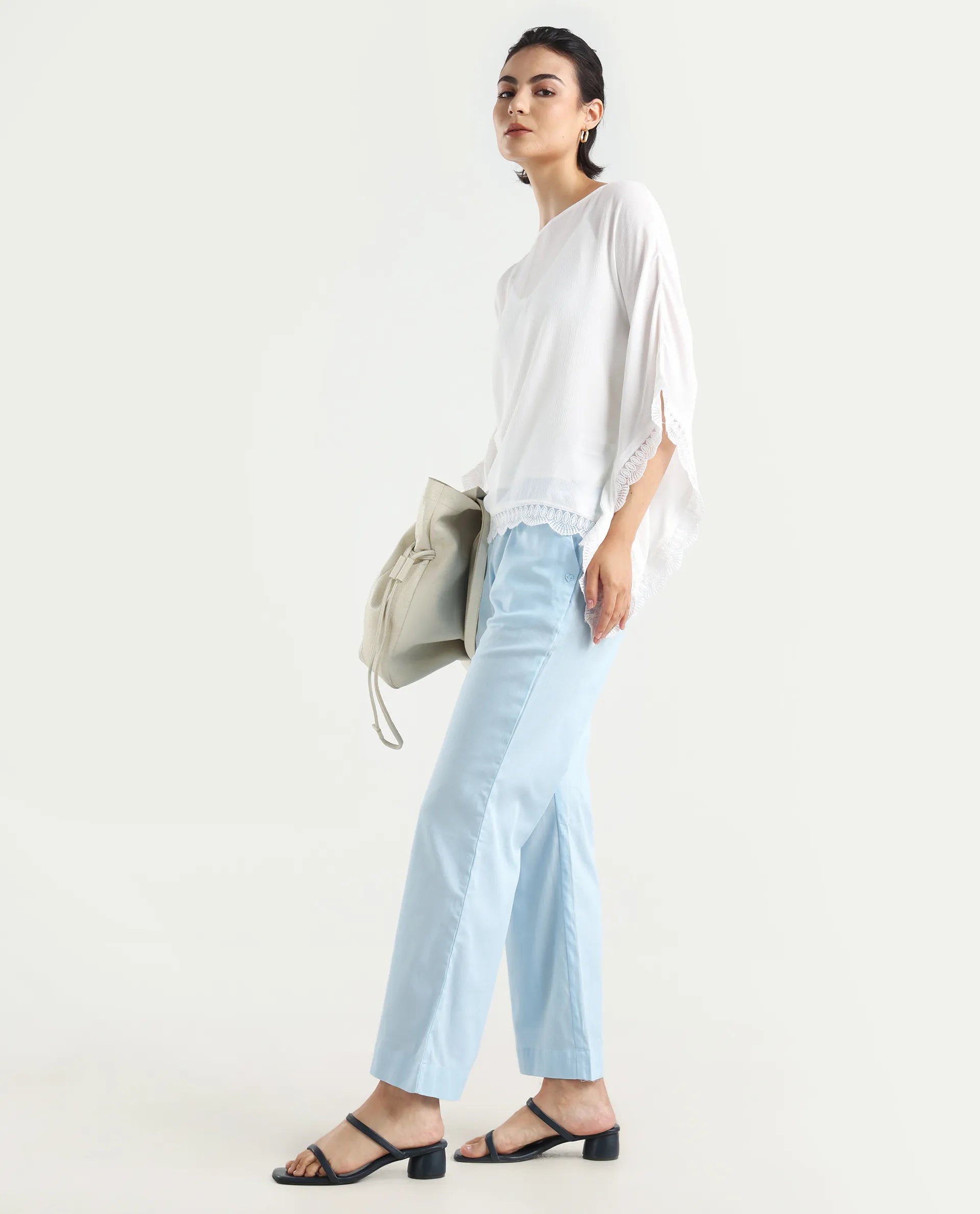 Rareism Women's Ancona White Rayon Boat Neck Plain Kimono Sleeve Relaxed Fit Top