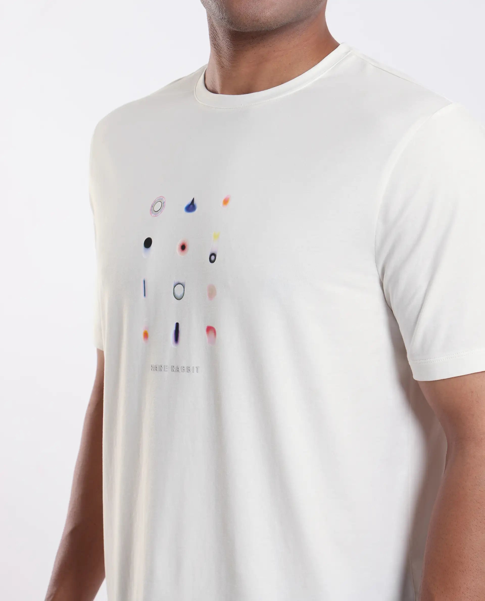Rare Rabbit Men's Andem Off White Cotton Blend Graphic Print Regular Fit Half Sleeve Crew Neck T-Shirt