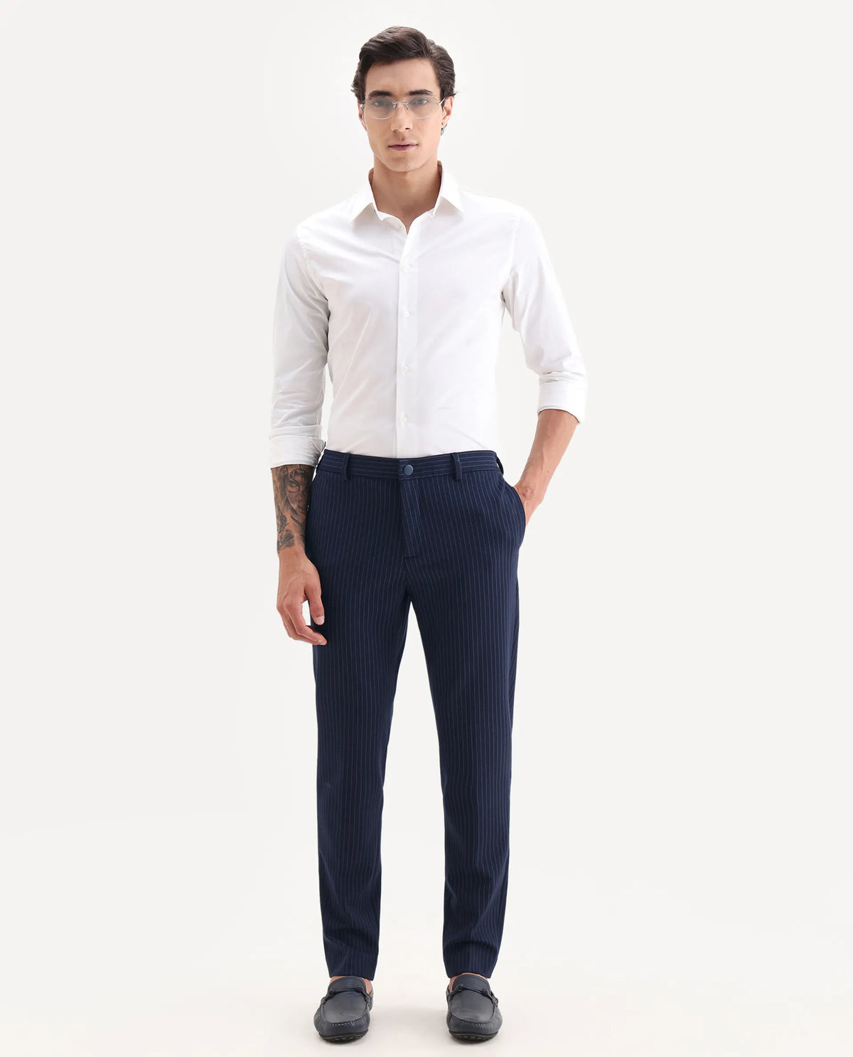 Rare Rabbit Men's Ander Navy Plain Regular Fit Trouser