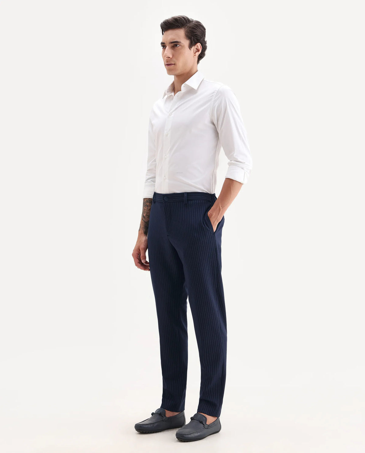 Rare Rabbit Men's Ander Navy Plain Regular Fit Trouser