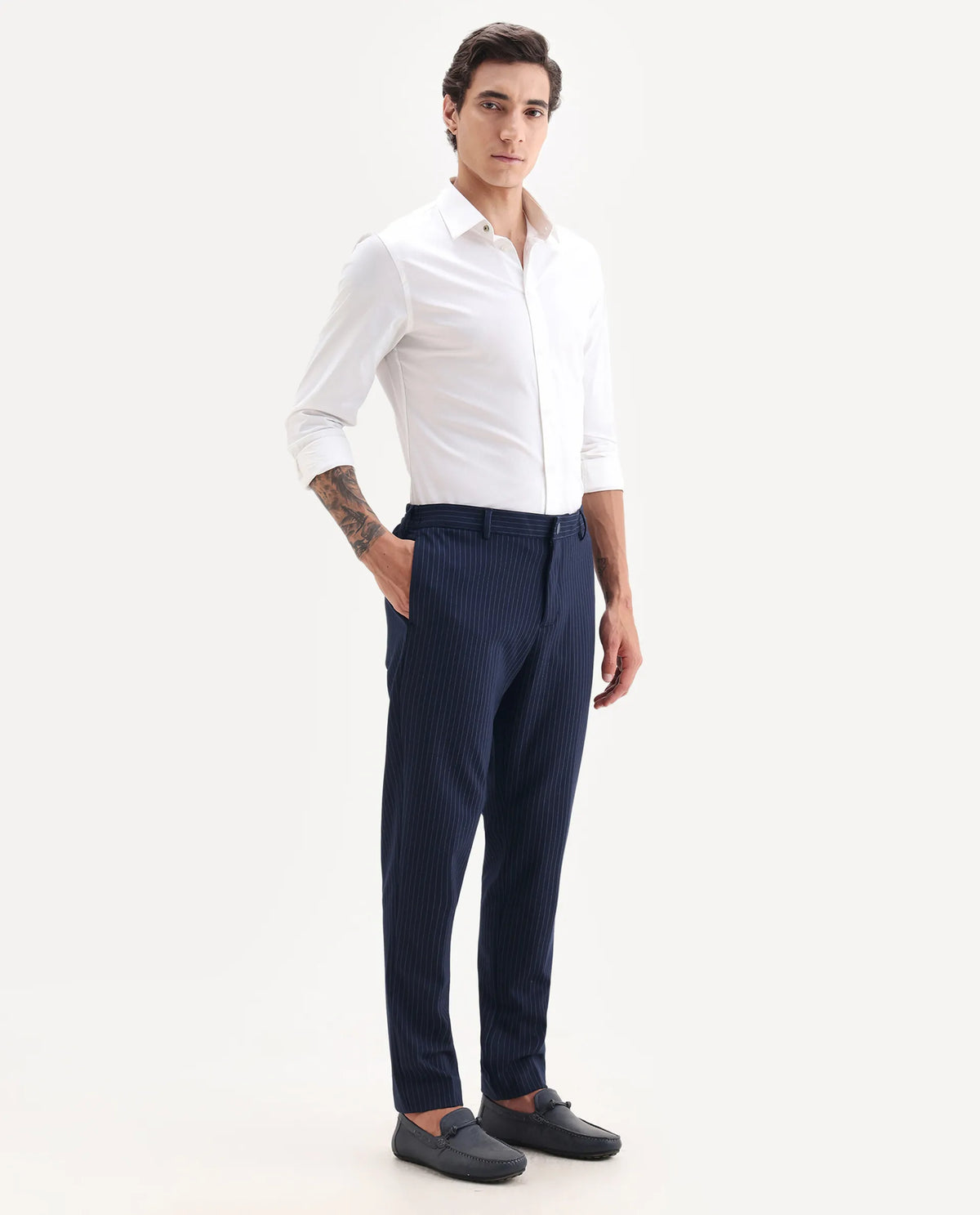 Rare Rabbit Men's Ander Navy Plain Regular Fit Trouser