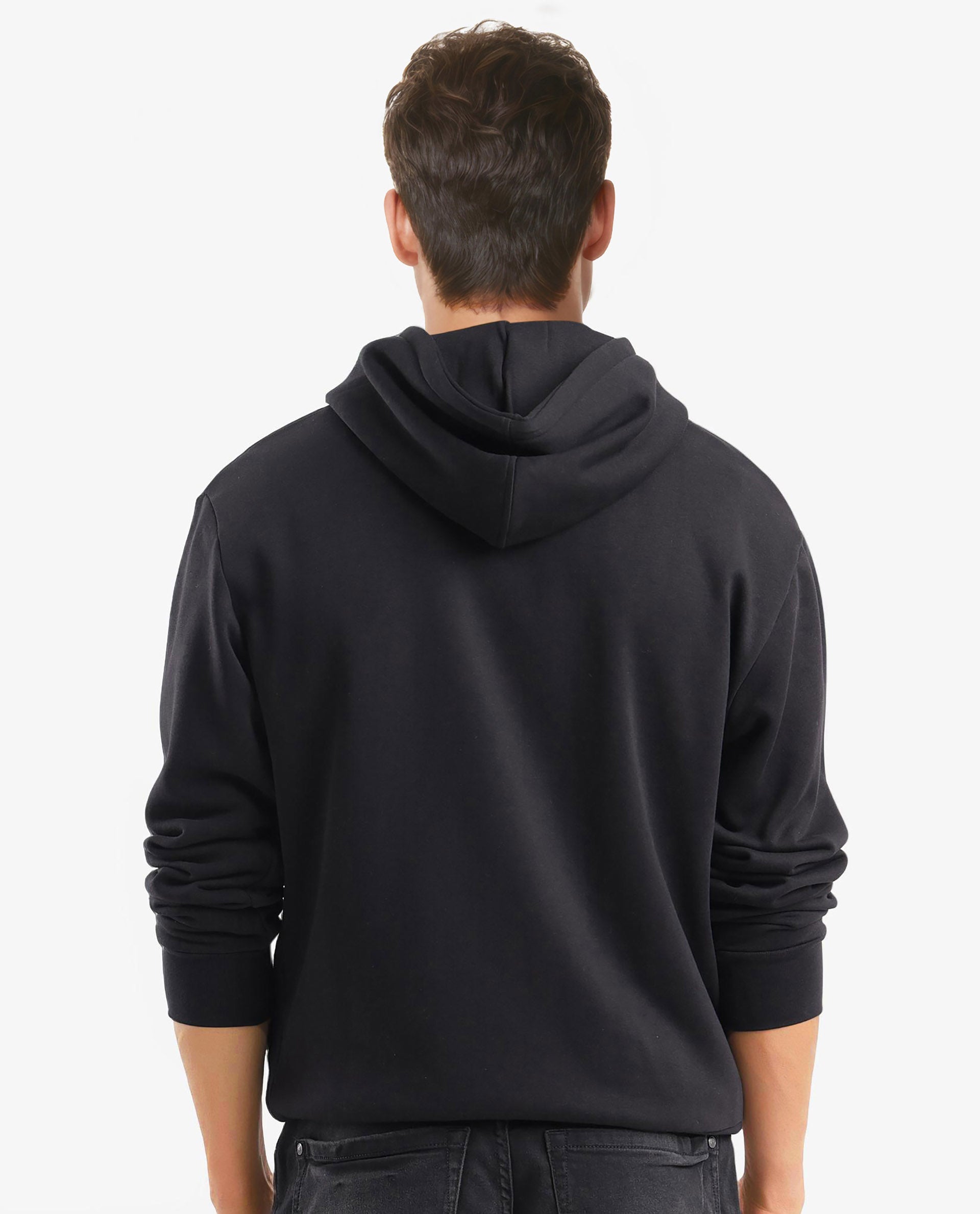 Rare Rabbit Men's Anderson-2 Black Cotton Brand Logo Print Regular Fit Full Sleeve Hooded Sweatshirt