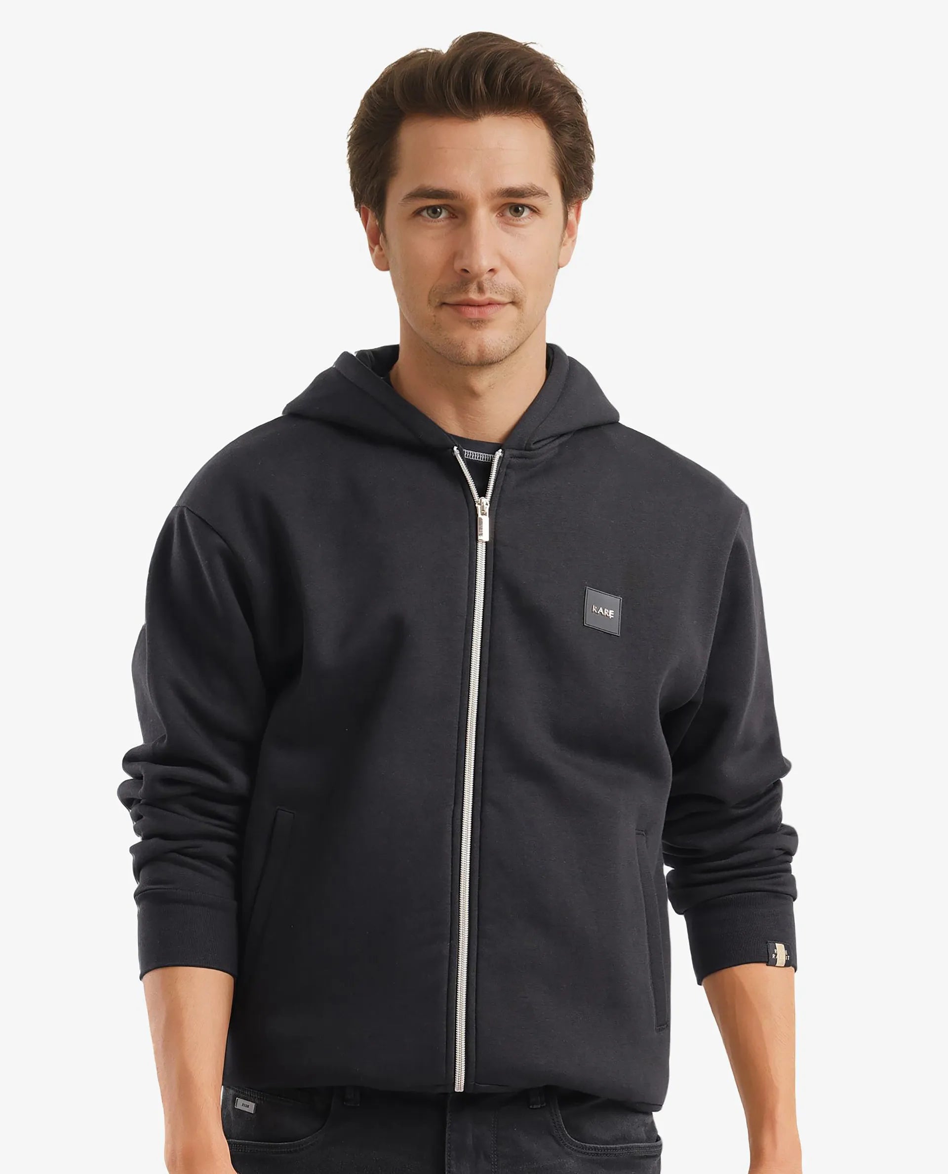 Rare Rabbit Men Anderson 2 Black Full Sleeve Hooded Zipper Closure Pla