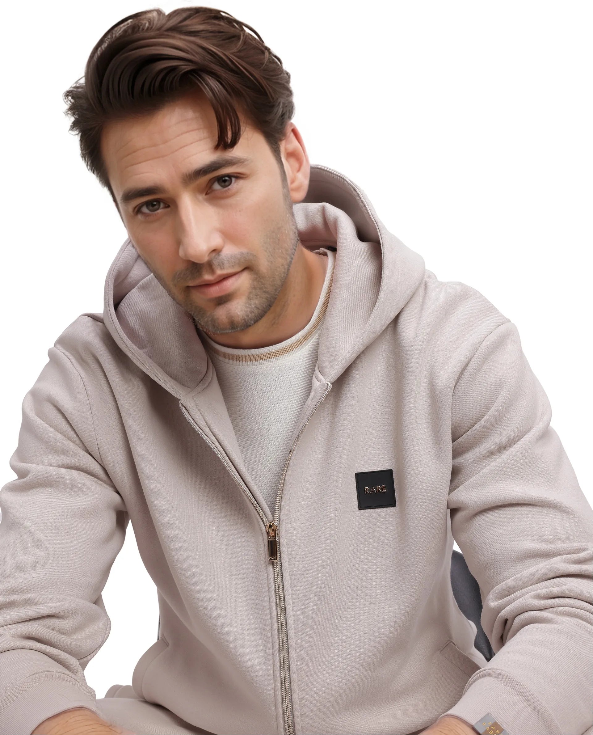 Rare Rabbit Men Anderson 2 Off White Full Sleeve Hooded Zipper Closure