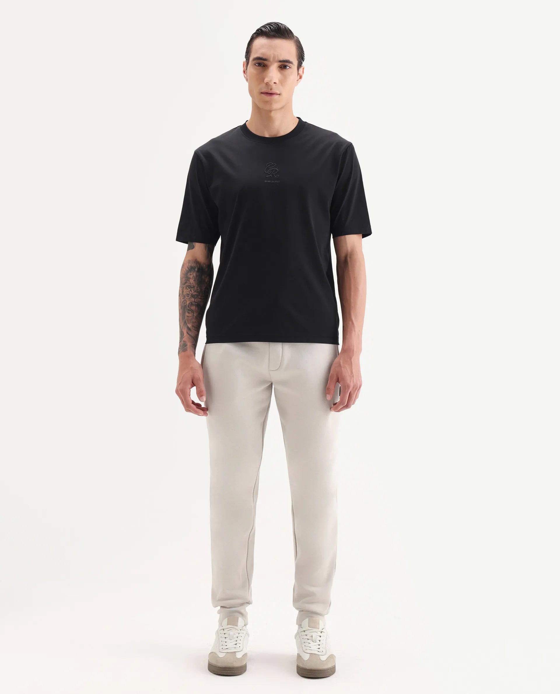 Rare Rabbit Men's Anderson-B25 Beige Cotton Blend Plain Joggers