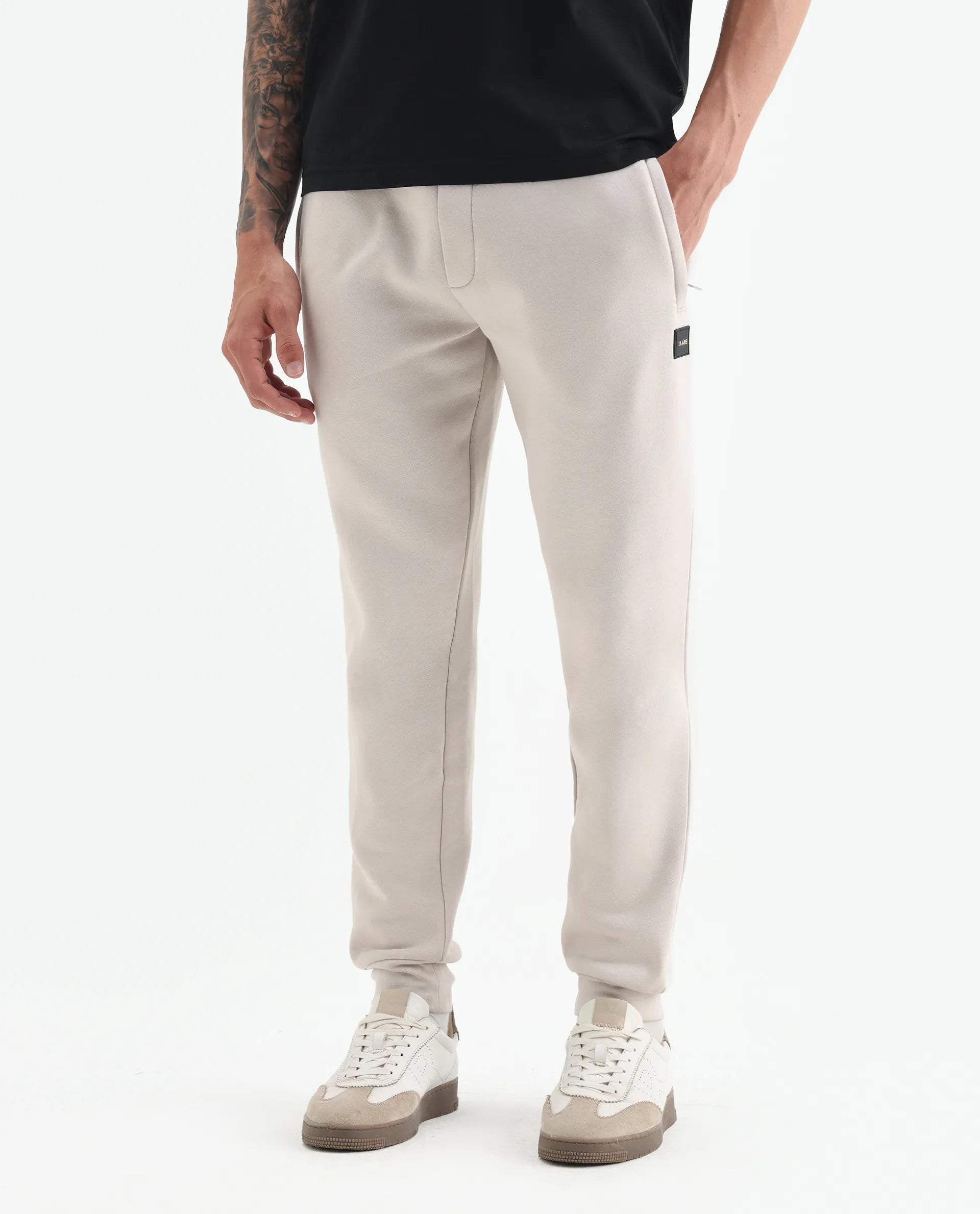 Rare Rabbit Men's Anderson-B25 Beige Cotton Blend Plain Joggers