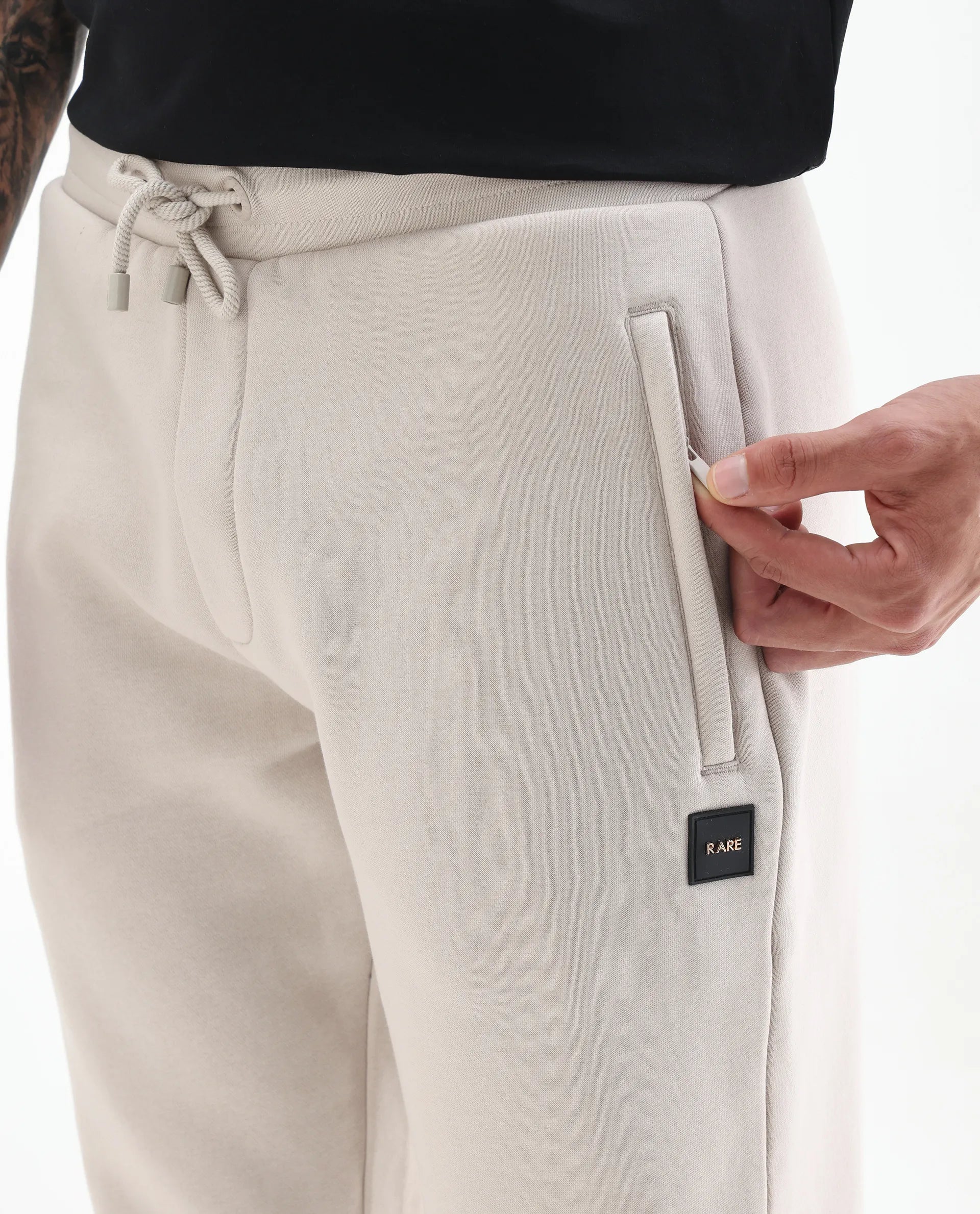 Rare Rabbit Men's Anderson-B25 Beige Cotton Blend Plain Joggers