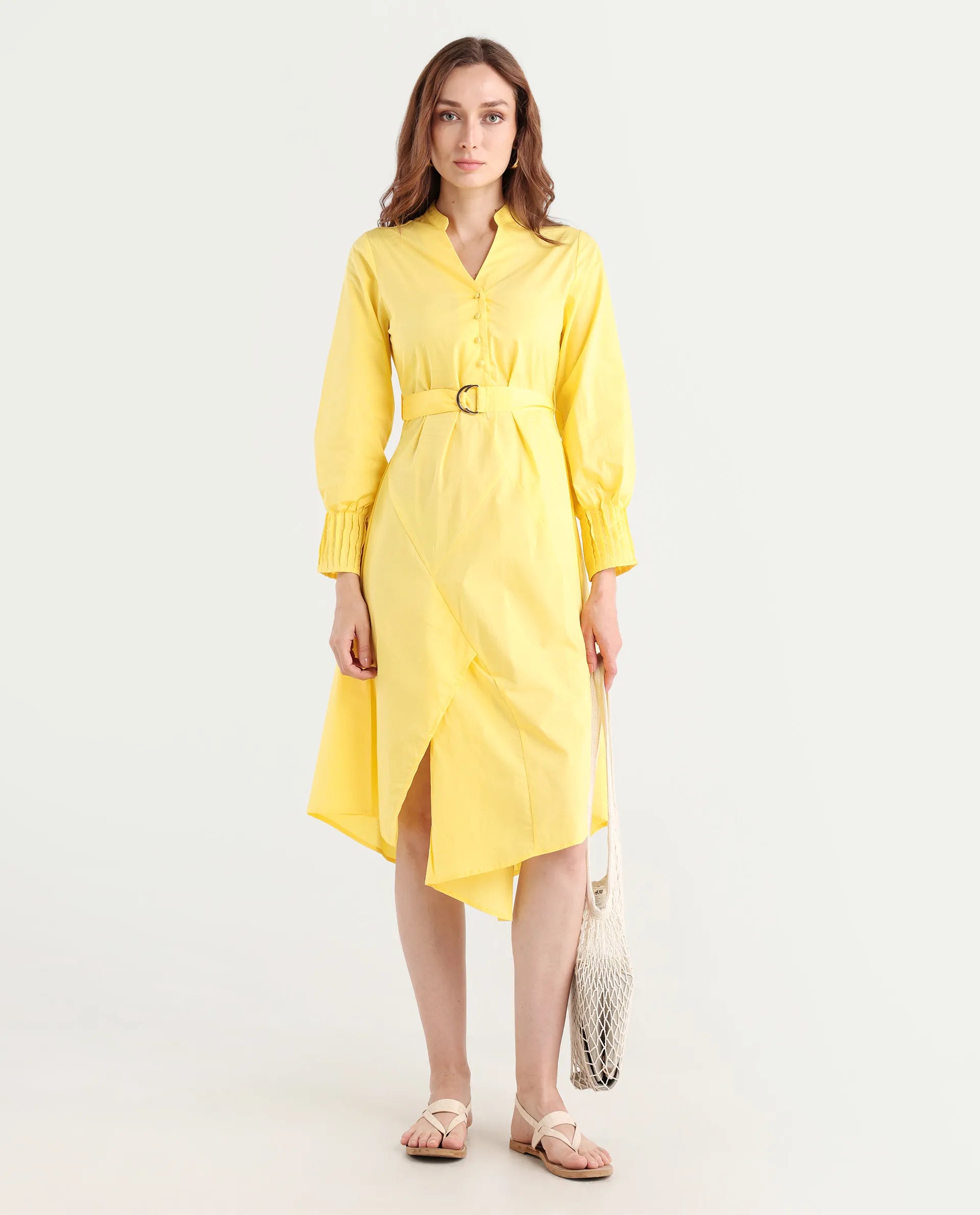 Buy Andma - Yellow Dyed Midi Dress| Rareism Buy Andma - Yellow Dyed Midi Dress| Rareism