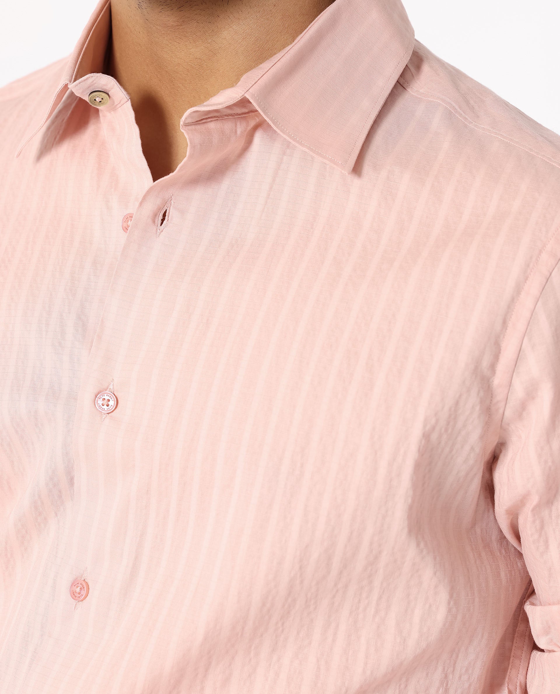 Rare Rabbit Men's Anemo Dusky Peach Cotton Fabric Full Sleeves Striped Shirt