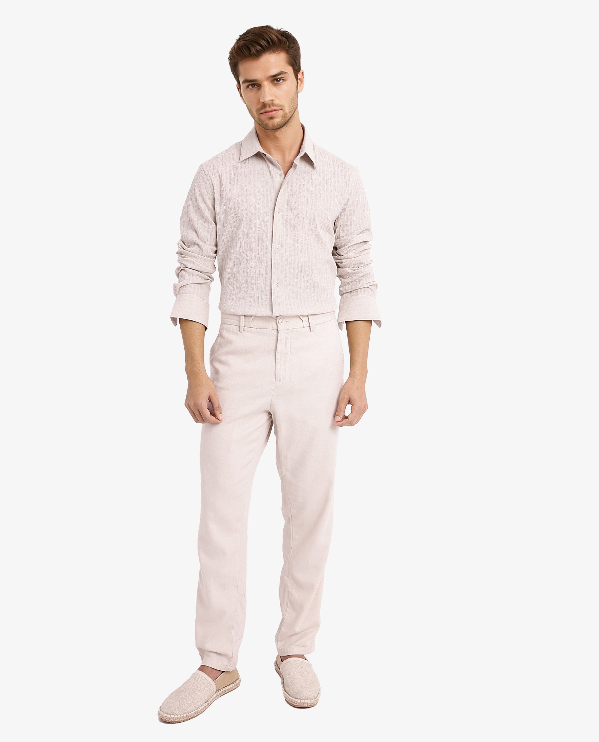 Rare Rabbit Men's Anemo Beige Cotton Fabric Full Sleeves Striped Shirt