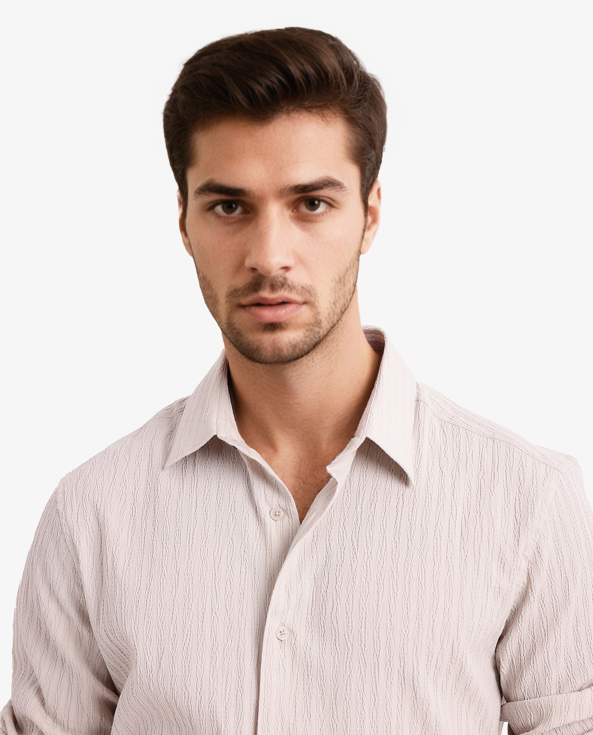 Rare Rabbit Men's Anemo Beige Cotton Fabric Full Sleeves Striped Shirt