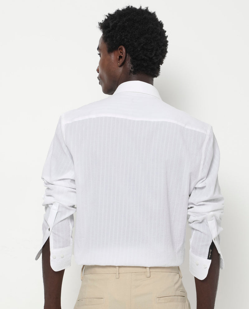Rare Rabbit Men's Anemo White Cotton Fabric Full Sleeves Striped Shirt