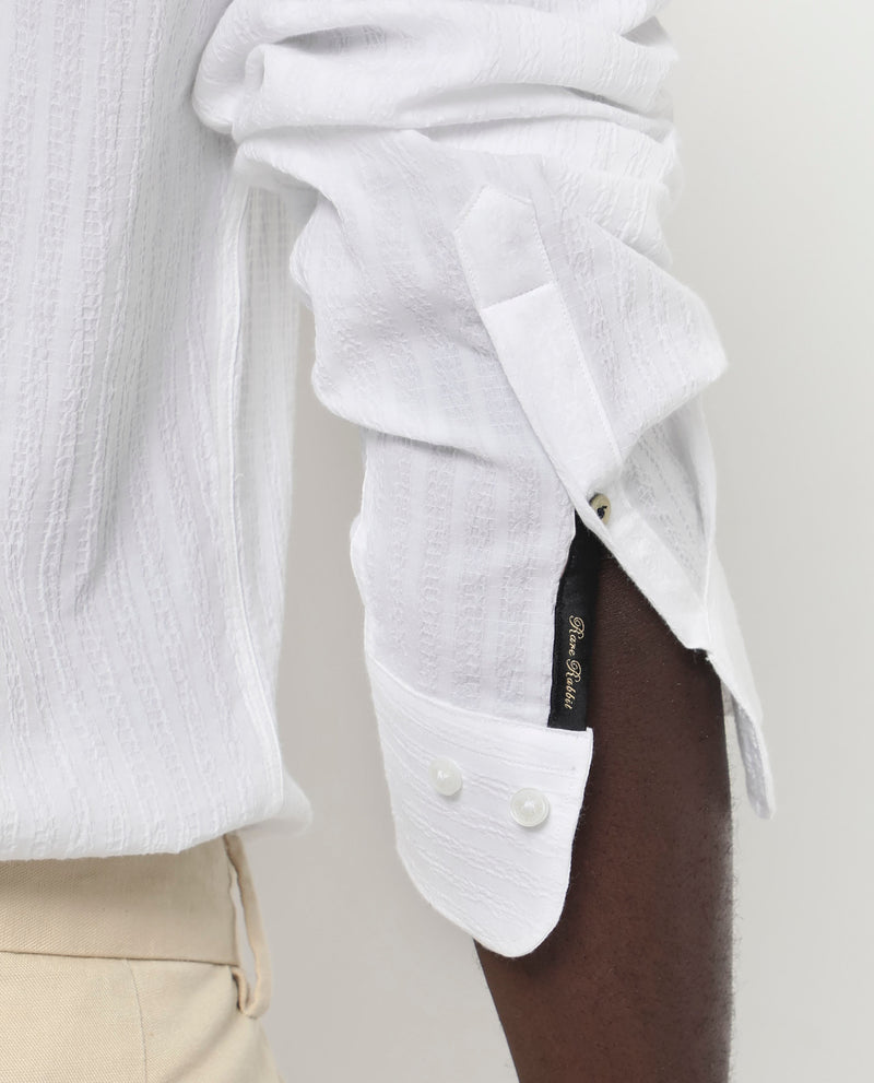 Rare Rabbit Men's Anemo White Cotton Fabric Full Sleeves Striped Shirt