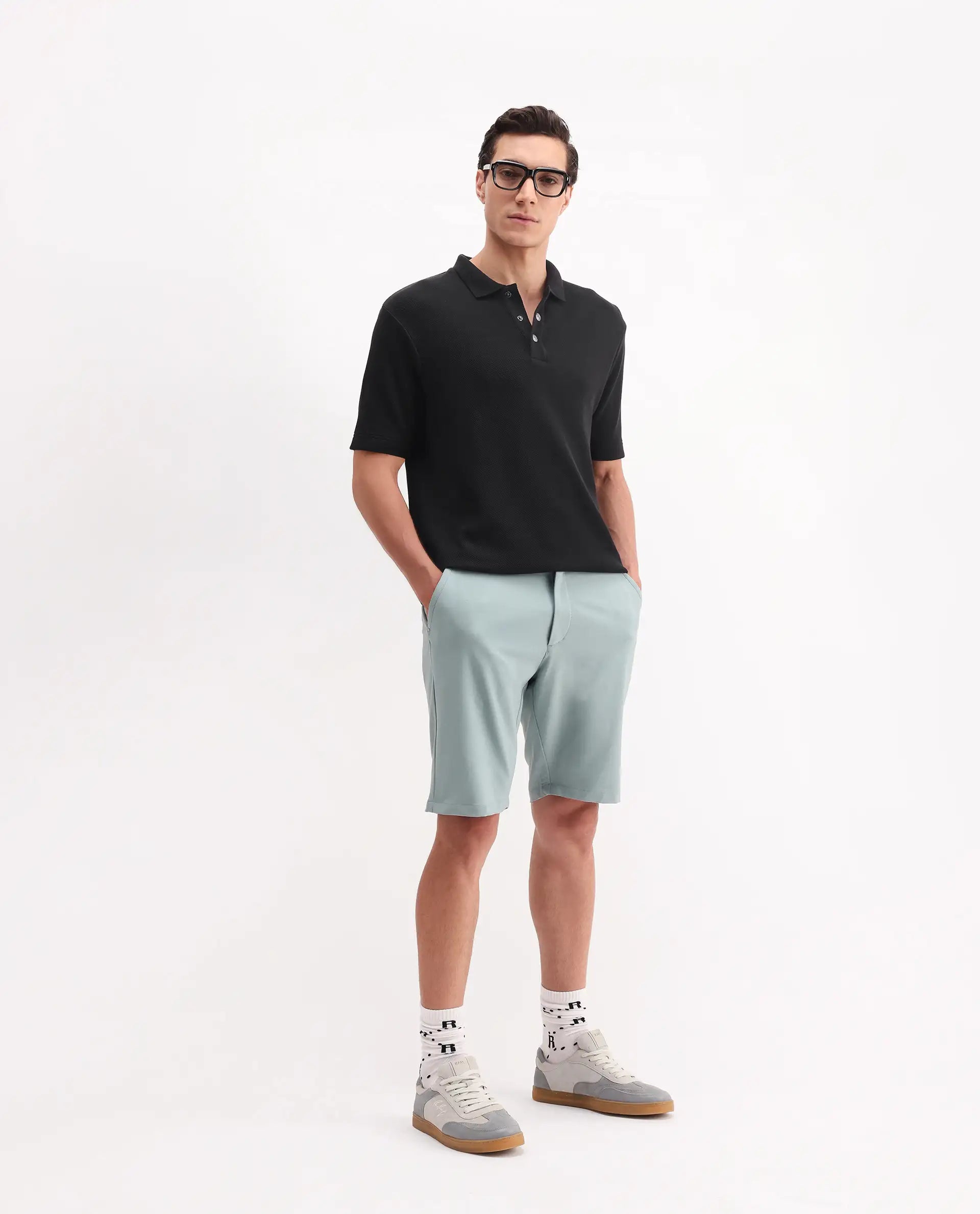 Rare Rabbit Men's Ania Black Cotton Plain Regular Fit Half Sleeve Polo