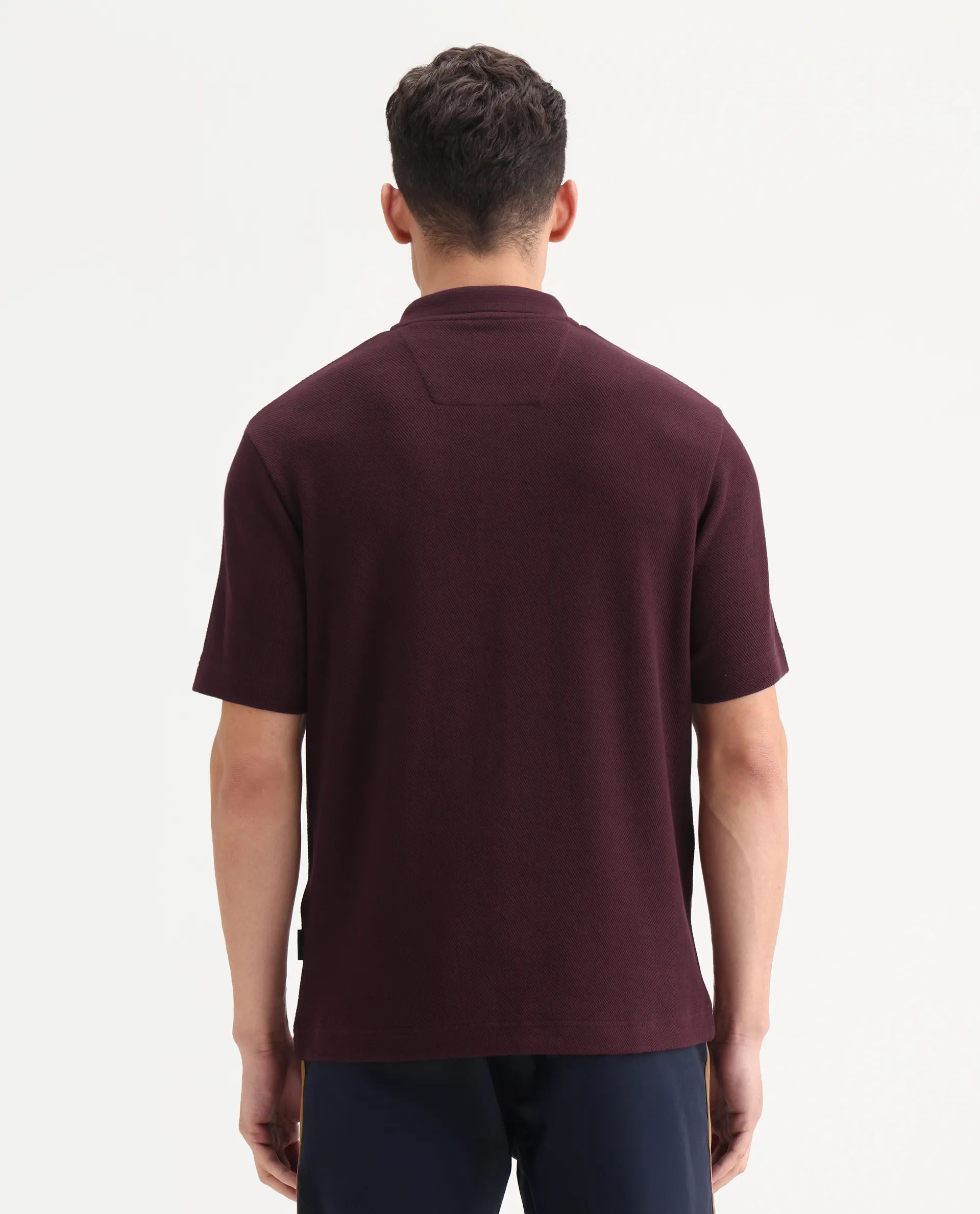 Rare Rabbit Men's Ania Dark Maroon Cotton Plain Regular Fit Half Sleeve Polo