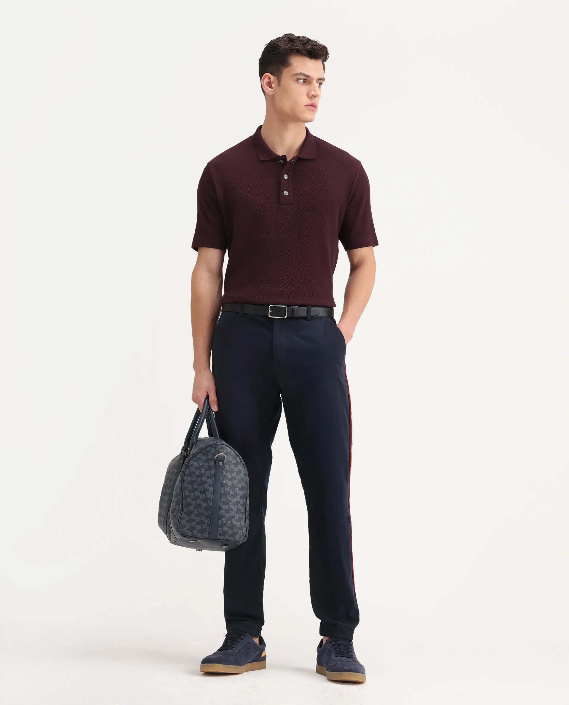 Rare Rabbit Men's Ania Dark Maroon Cotton Plain Regular Fit Half Sleeve Polo