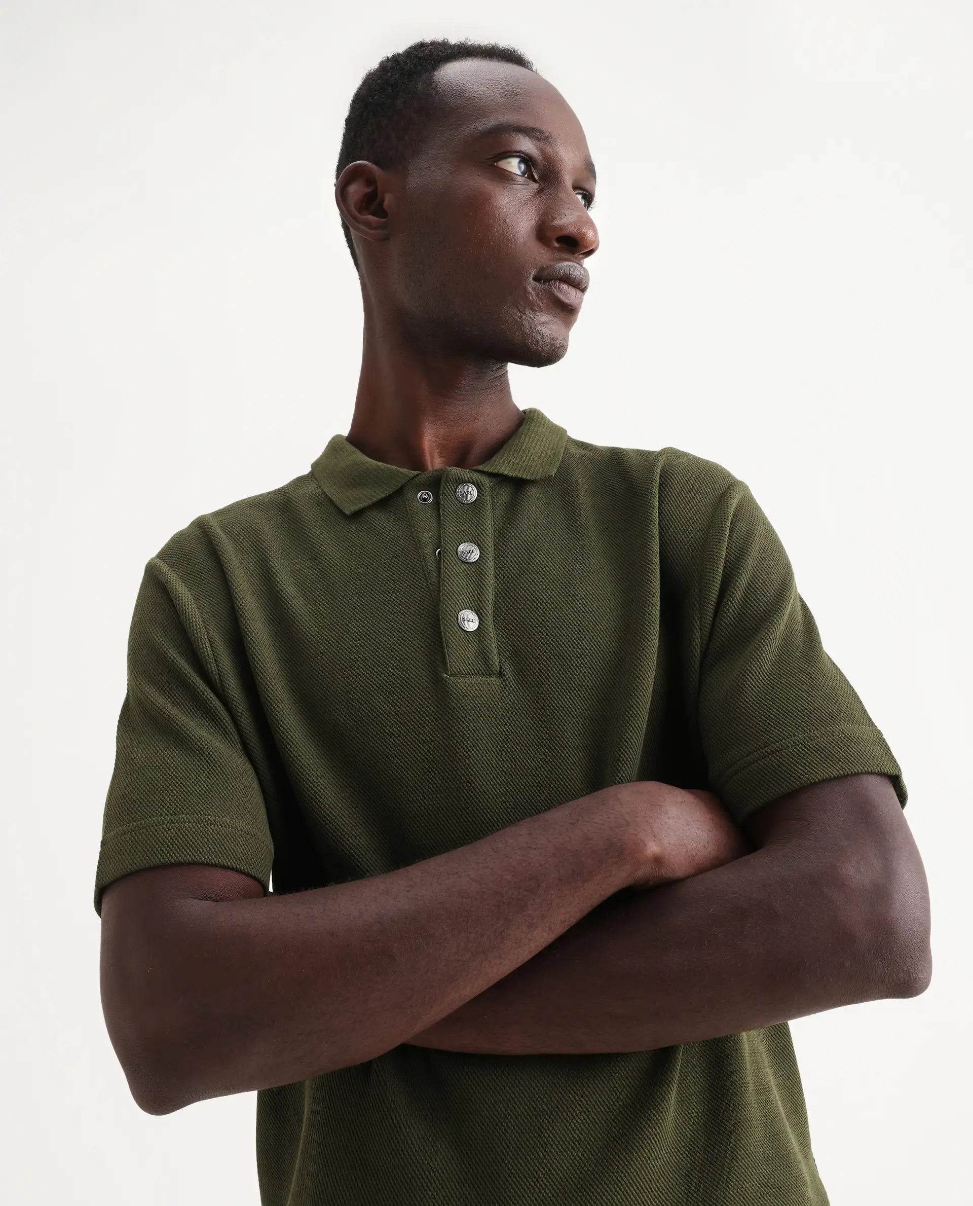 Rare Rabbit Men's Ania Dark Olive Cotton Plain Regular Fit Half Sleeve Polo